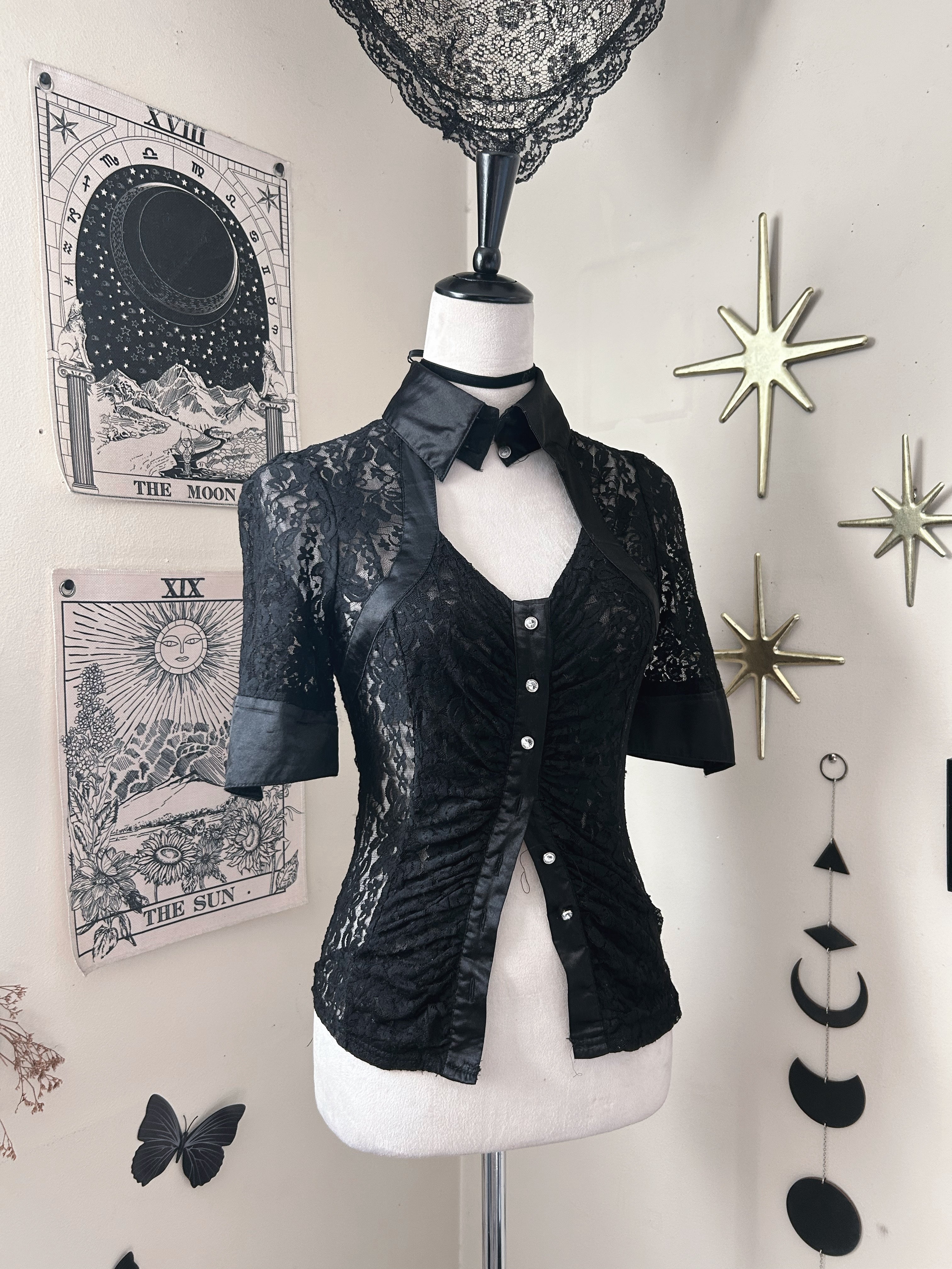 (S/M) Y2K Lace 3/4 Sleeve Top