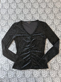 (M) 00's V-Neck Jacquard Velvet Print Blouse