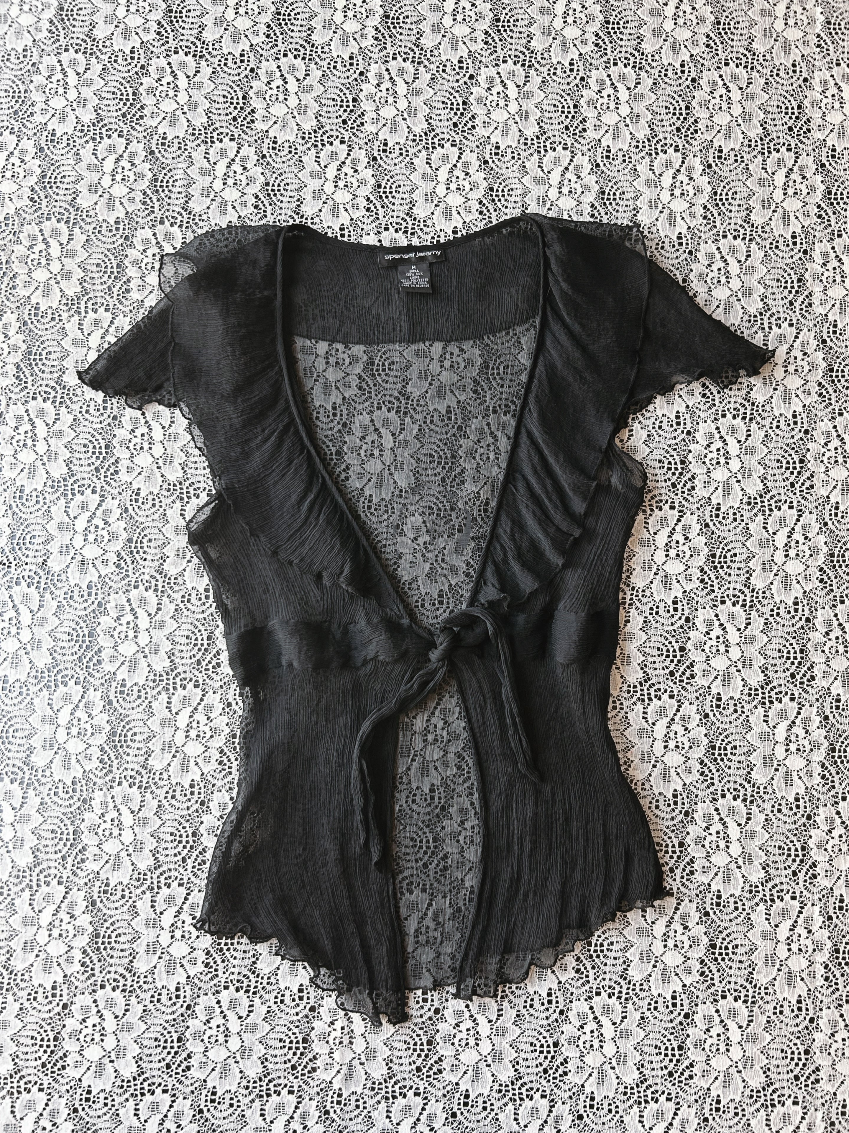 (S/M) Y2K Silk Front Tie Blouse