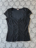 Vintage 90's-00's Romantic Lace Corset-Style Short Sleeve Top