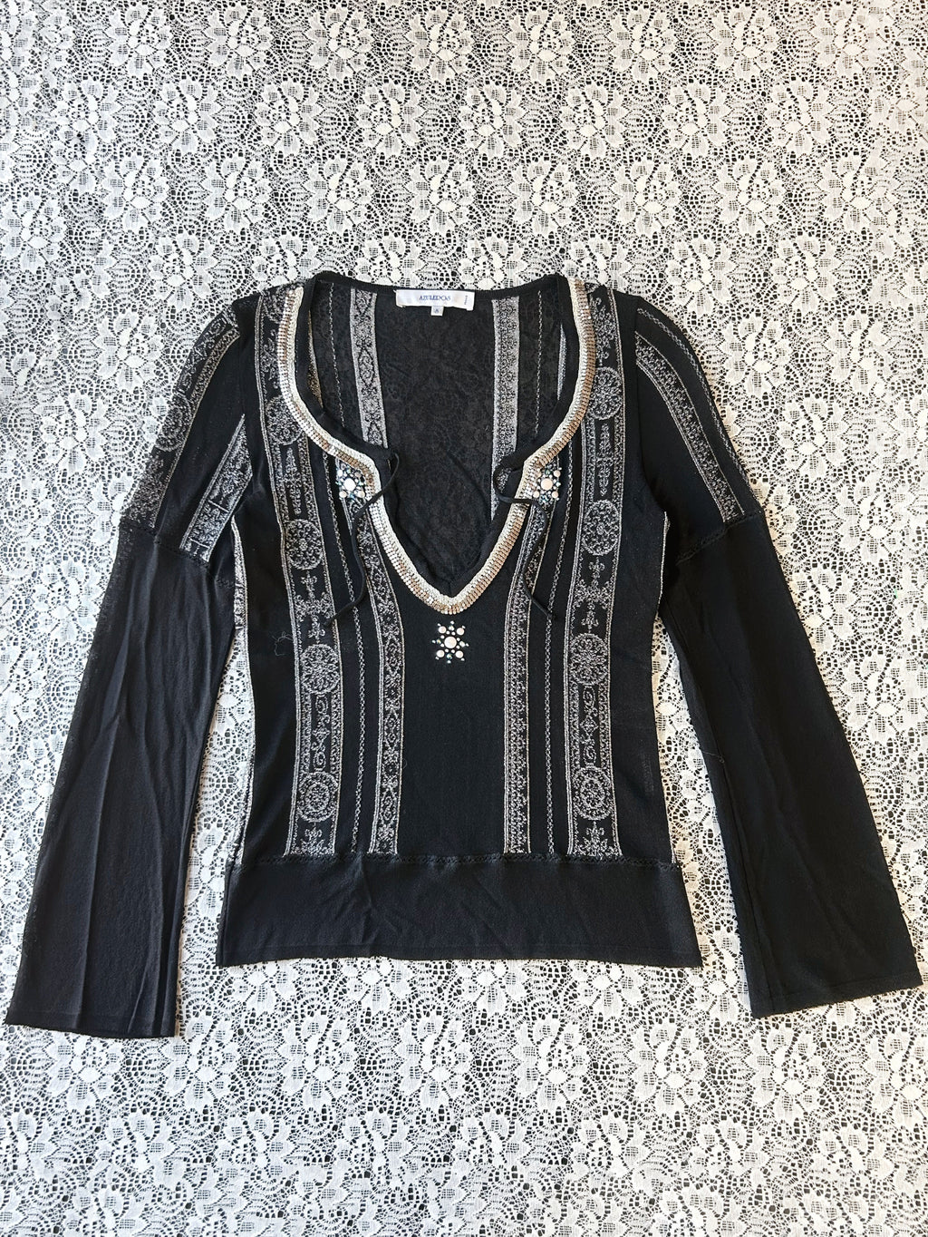 Vintage Made in France Beaded Flare Sleeve Blouse