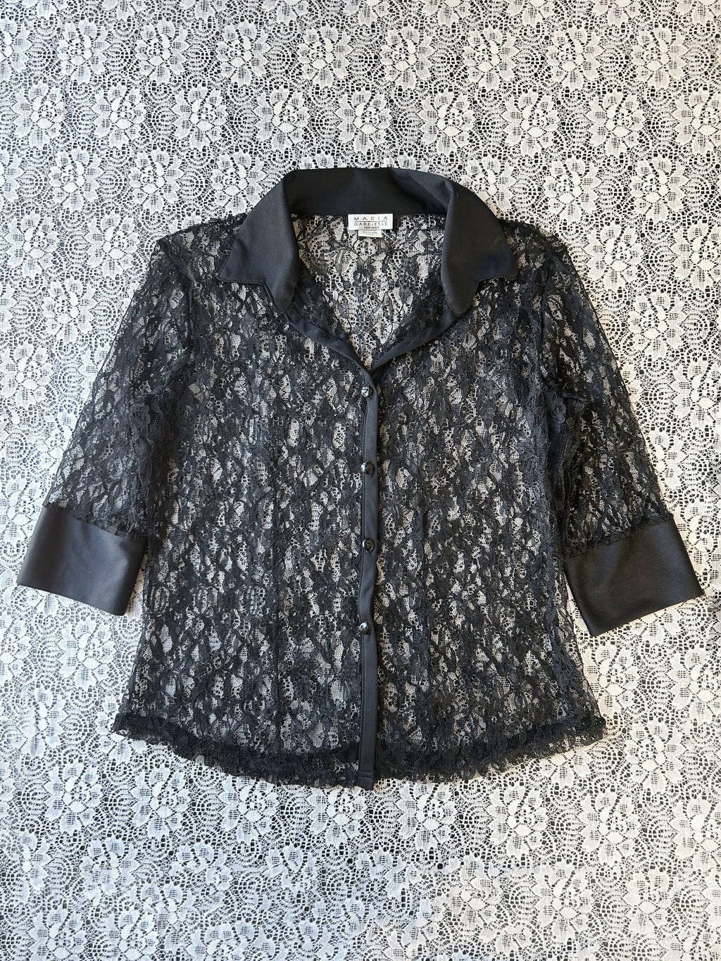 Vintage Lace 3/4 Sleeve Black Blouse