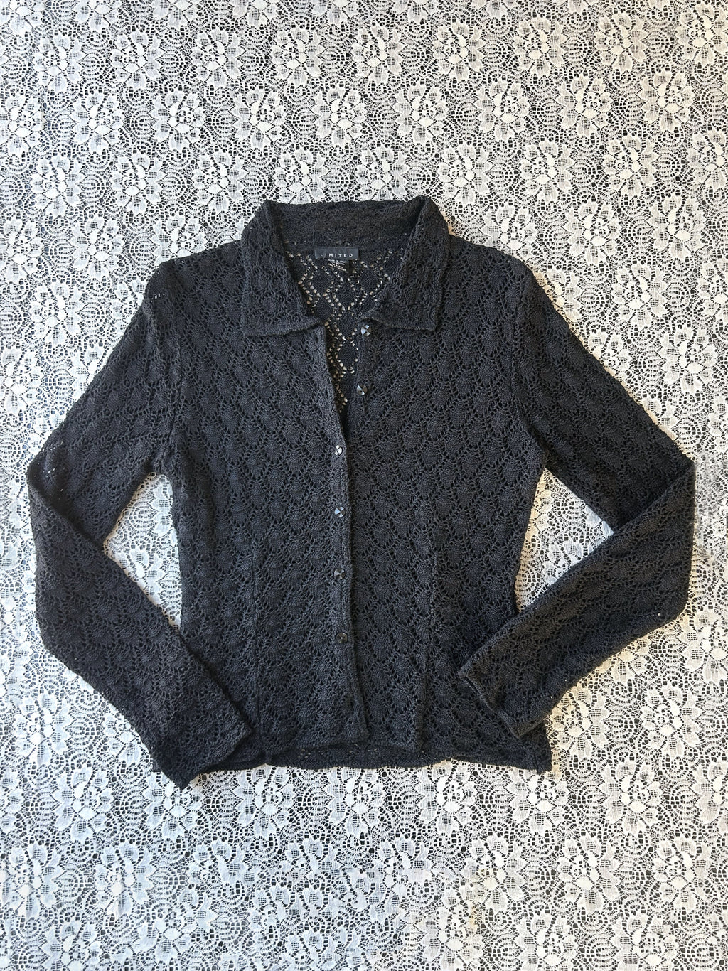 Y2K Crochet Black Button Long Sleeve Blouse