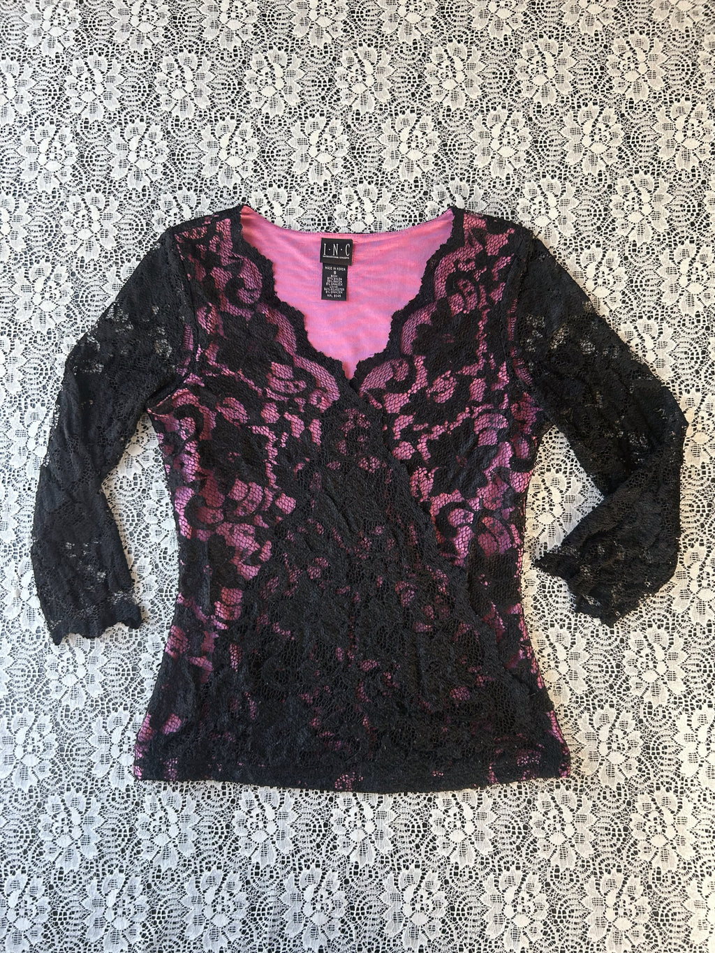 Vintage Late 90's Lace Floral Print Top 3/4 Sleeves