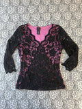 Vintage Late 90's Lace Floral Print Top 3/4 Sleeves
