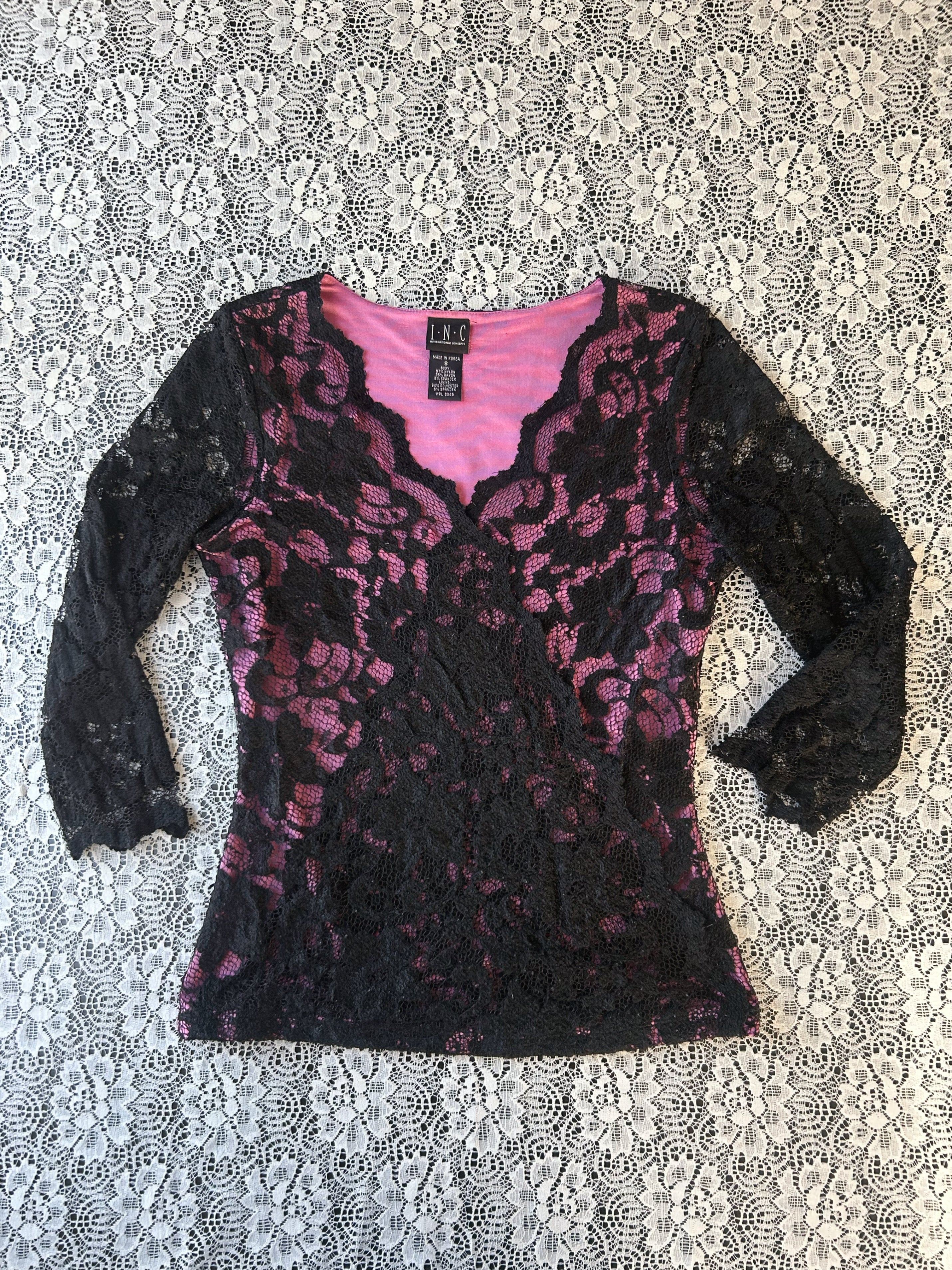 Vintage Late 90's Lace Floral Print Top 3/4 Sleeves