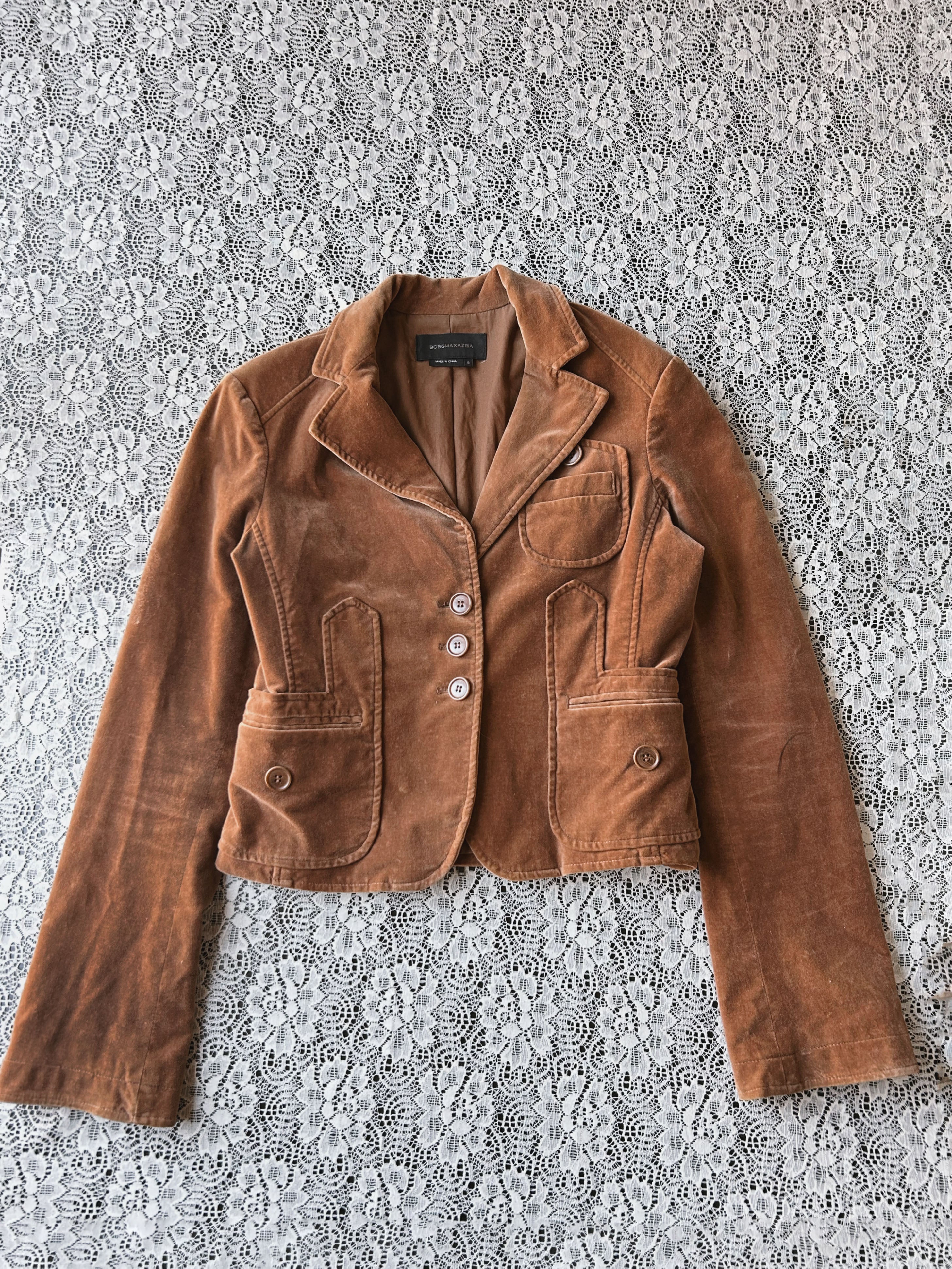 Y2K Tan Fitted Blazer-Style Jacket W/ Flare Sleeves