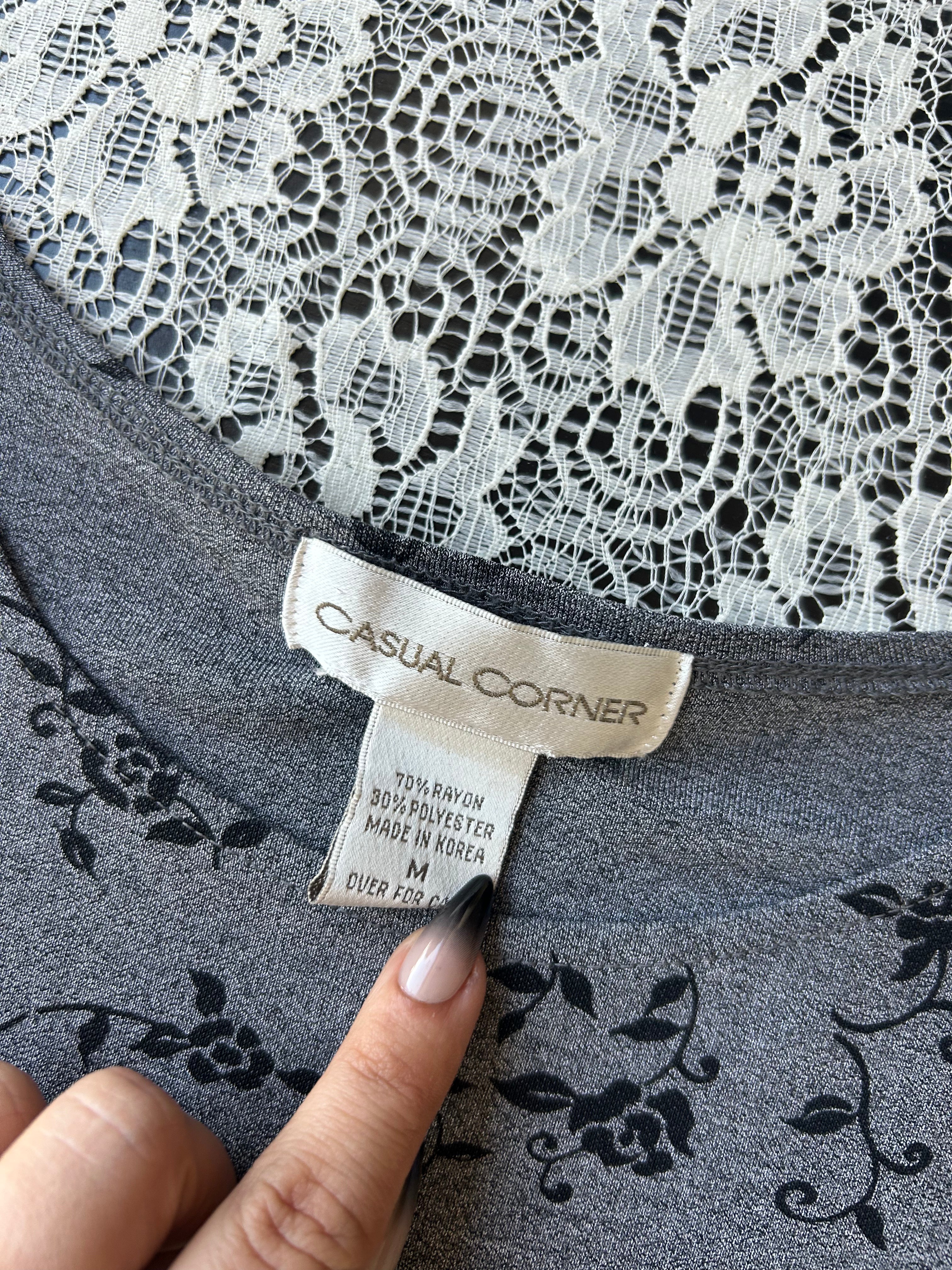 (M) Vintage 90's-00's Black Rose Print Tank Top