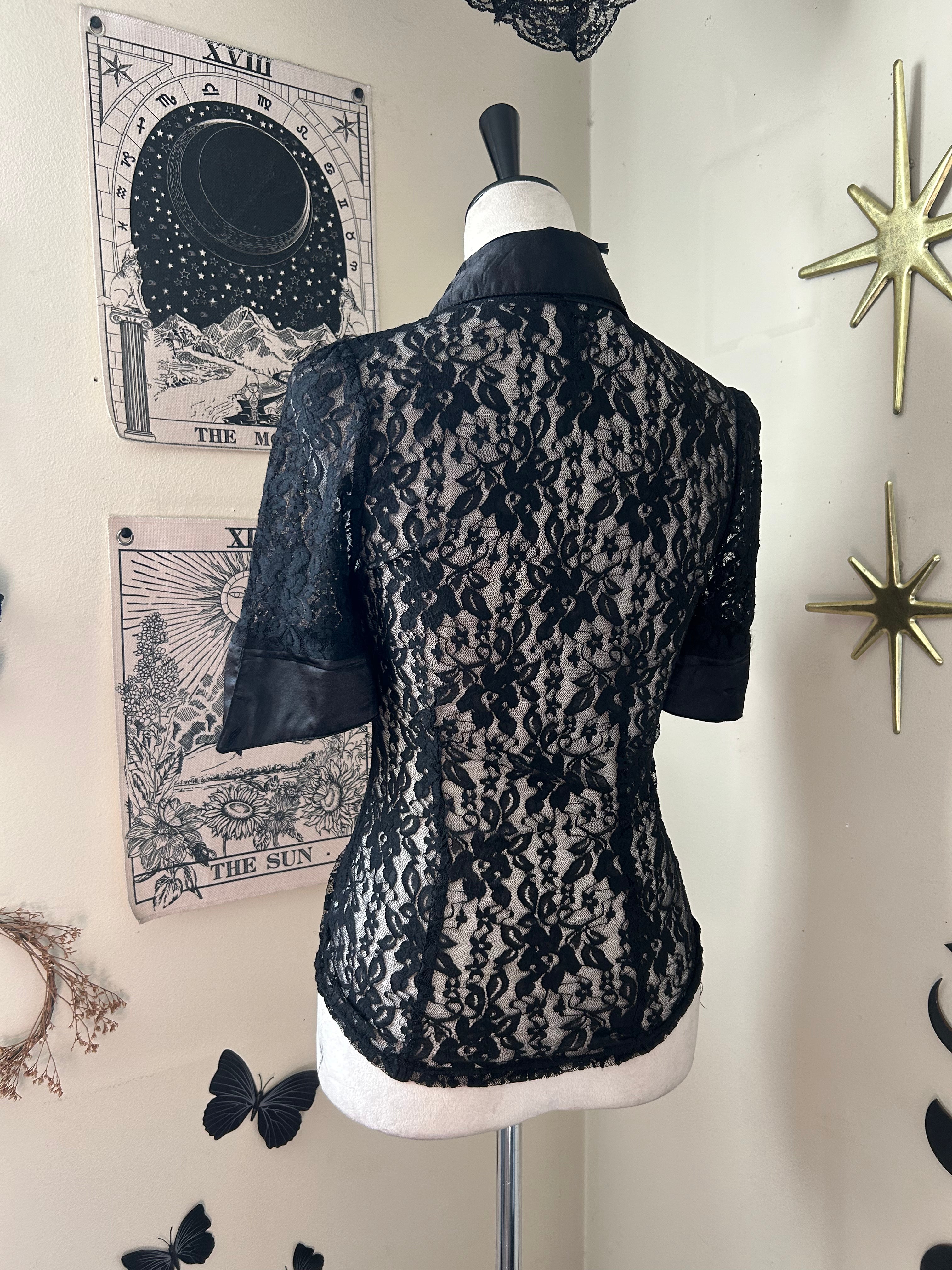 (S/M) Y2K Lace 3/4 Sleeve Top