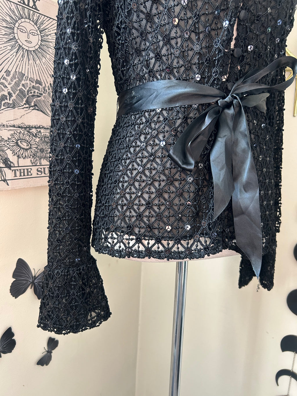 (M/L) Y2K Sequin Knit Flare Long Sleeve Blouse