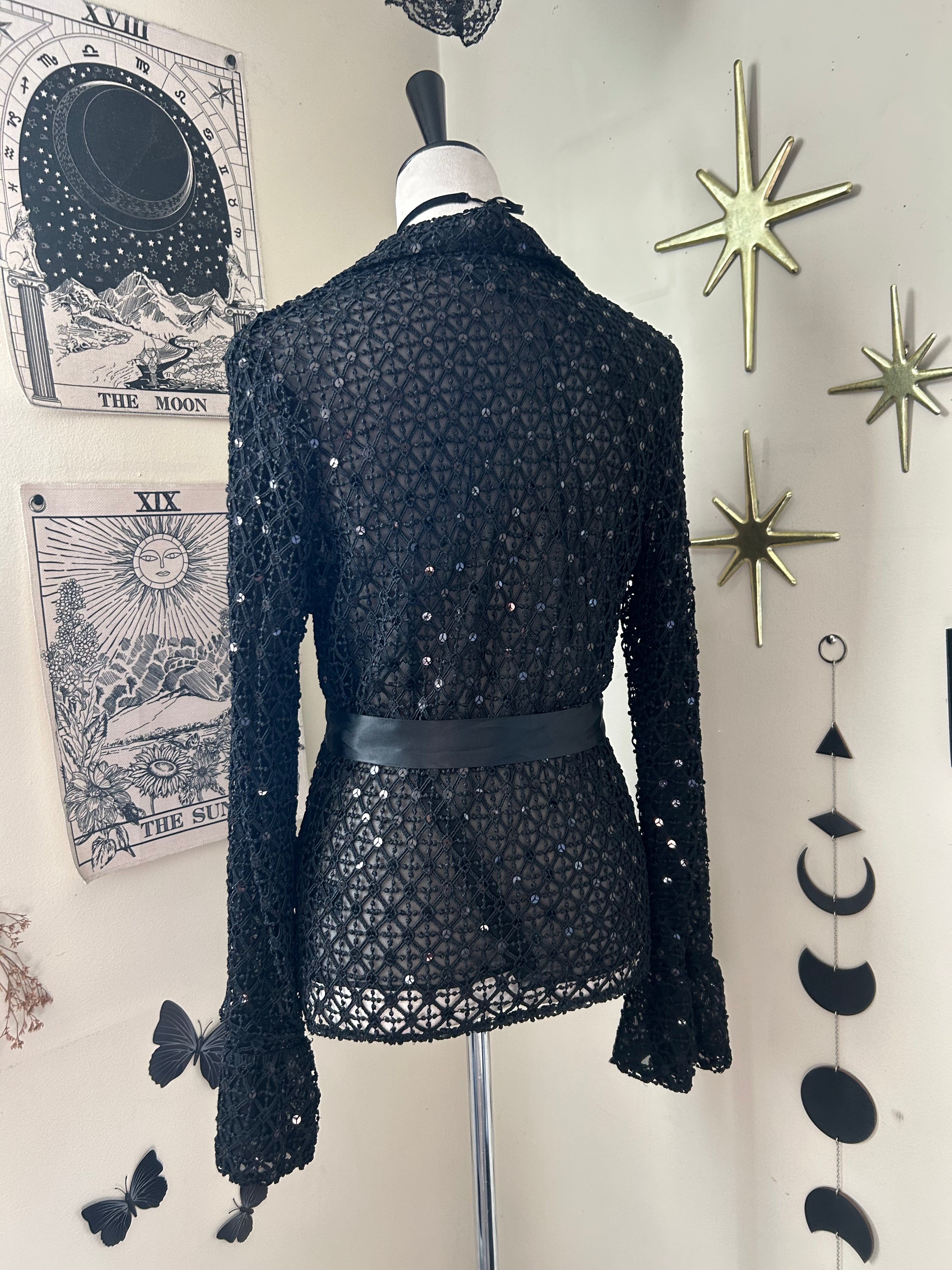 (M/L) Y2K Sequin Knit Flare Long Sleeve Blouse