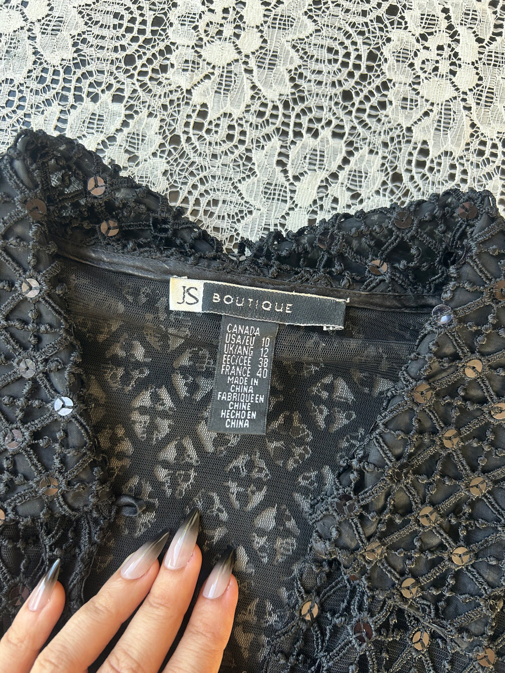 (M/L) Y2K Sequin Knit Flare Long Sleeve Blouse