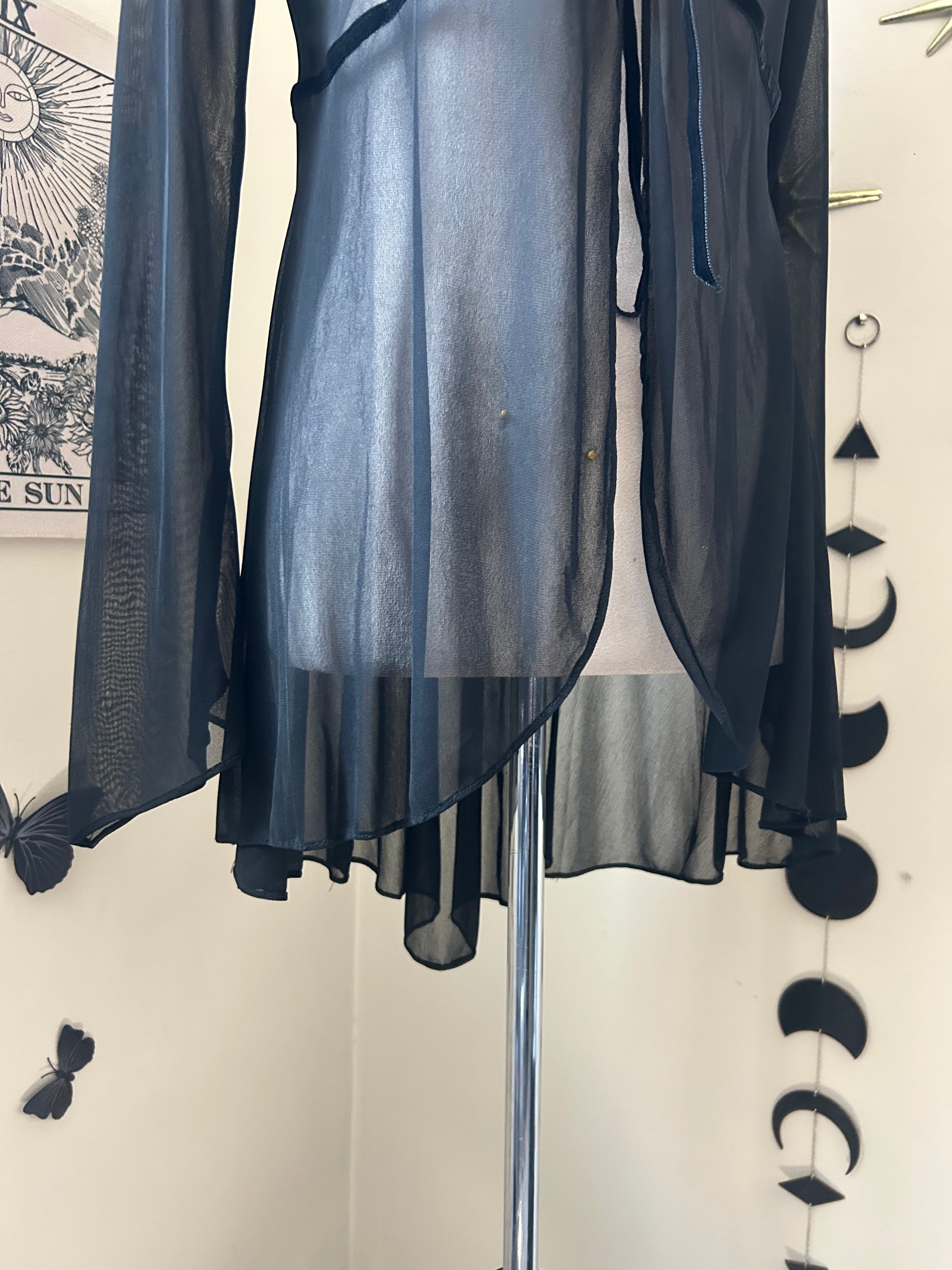 (M/L) Vintage 90's Sheer Tie-front Duster Dress W/ Flared Sleeves
