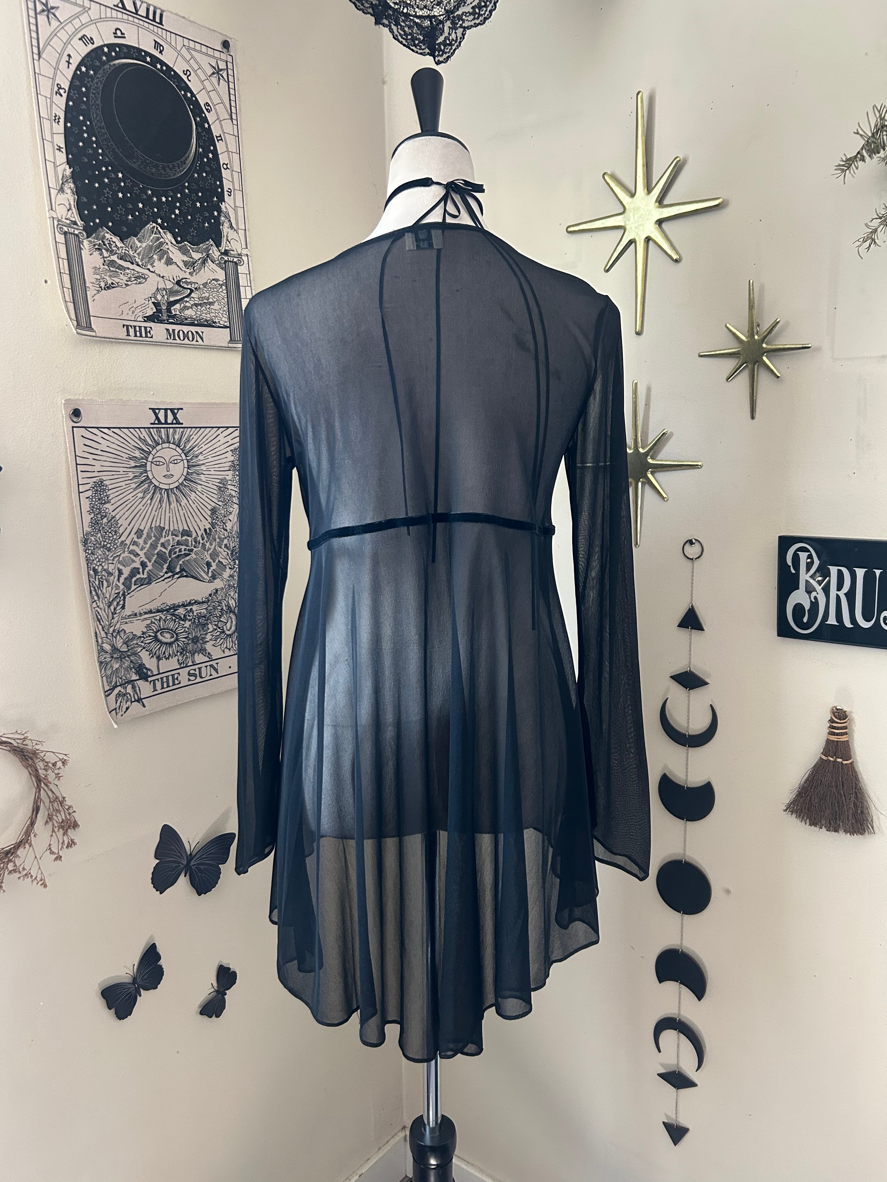 (M/L) Vintage 90's Sheer Tie-front Duster Dress W/ Flared Sleeves