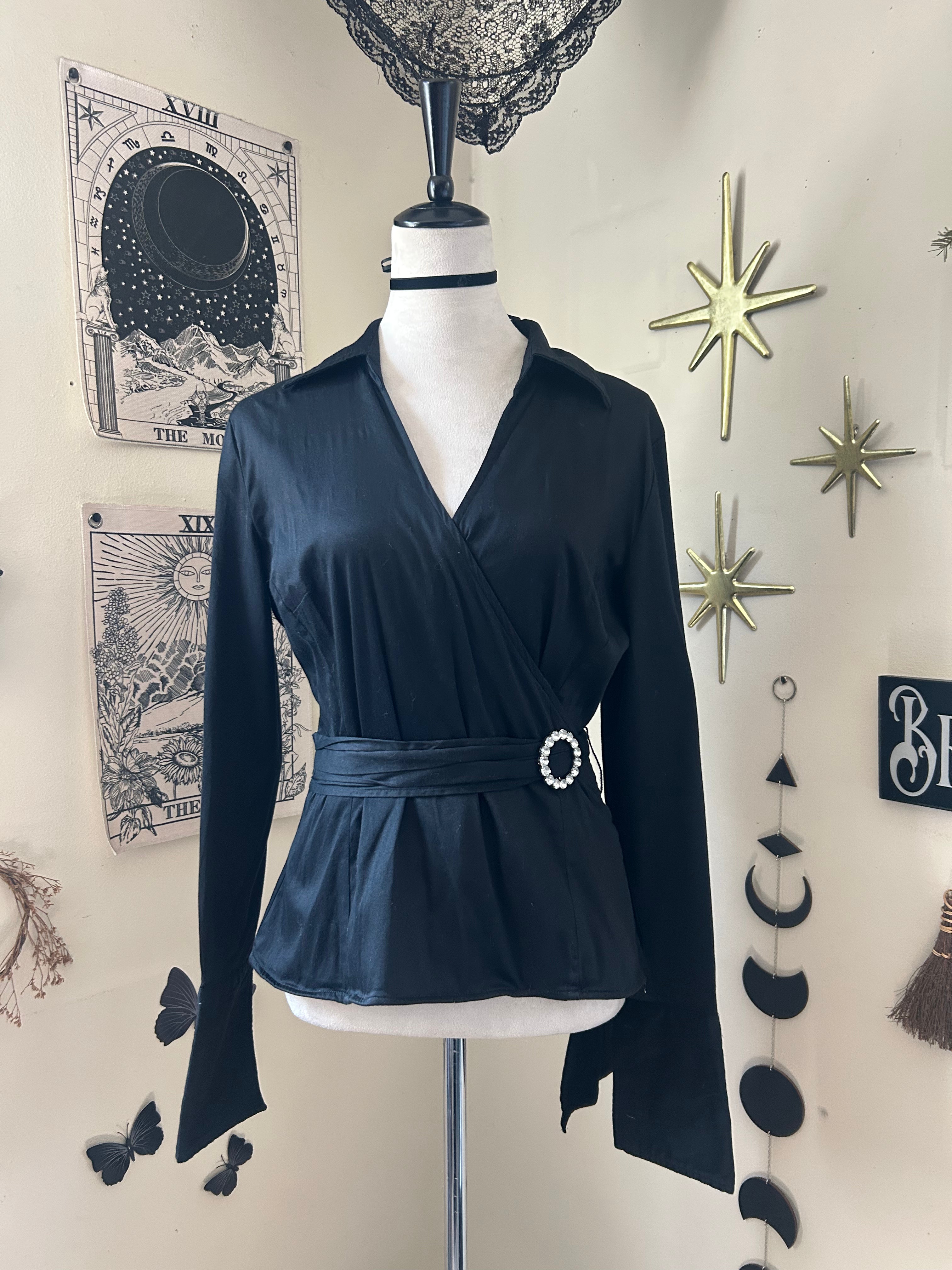 (M) Y2K Wrap V-neck Long Sleeve Blouse
