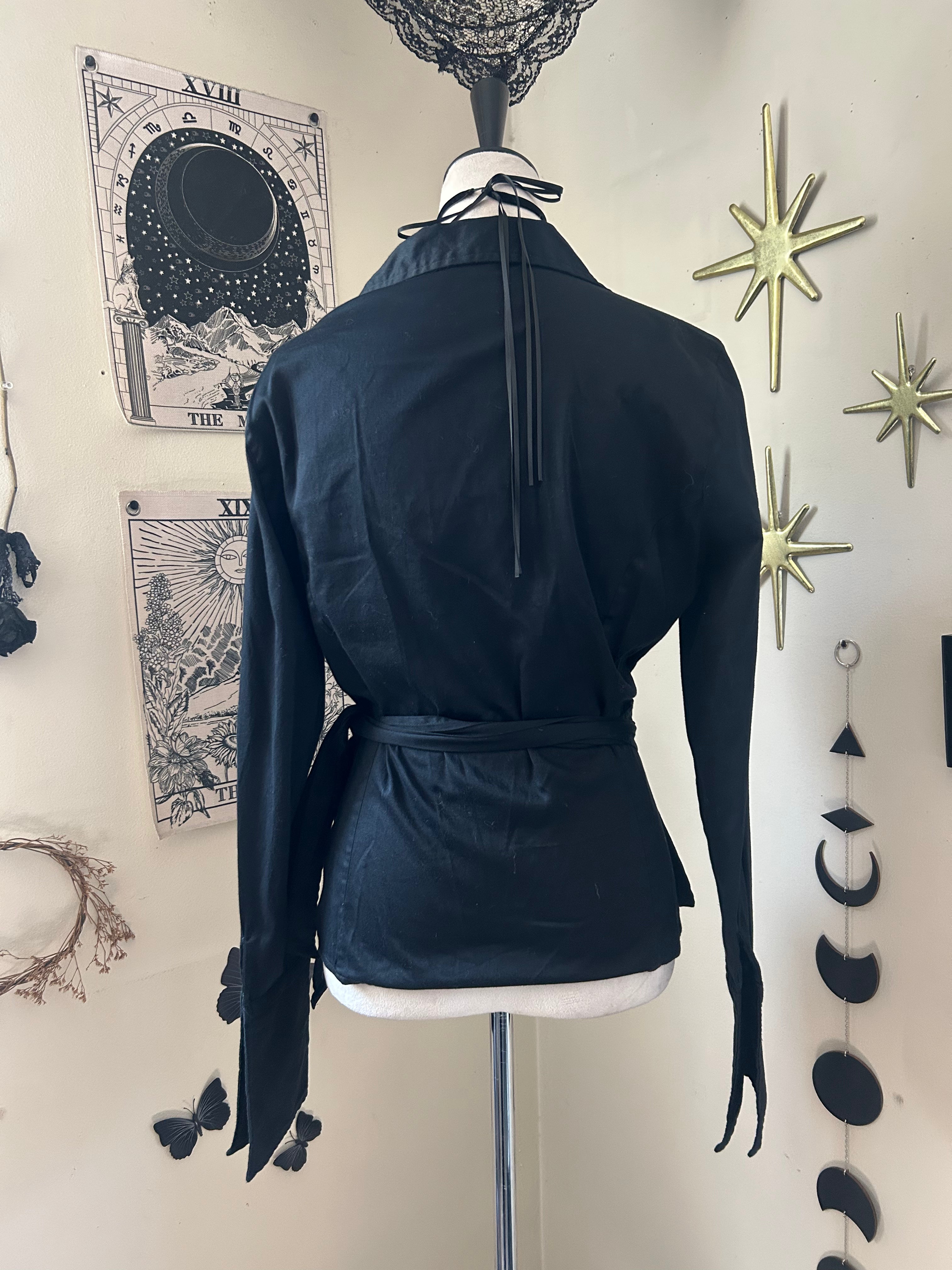 (M) Y2K Wrap V-neck Long Sleeve Blouse