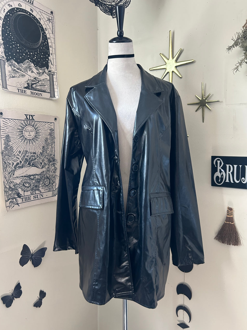(L) Vintage Late 90's Faux Leather Long Jacket
