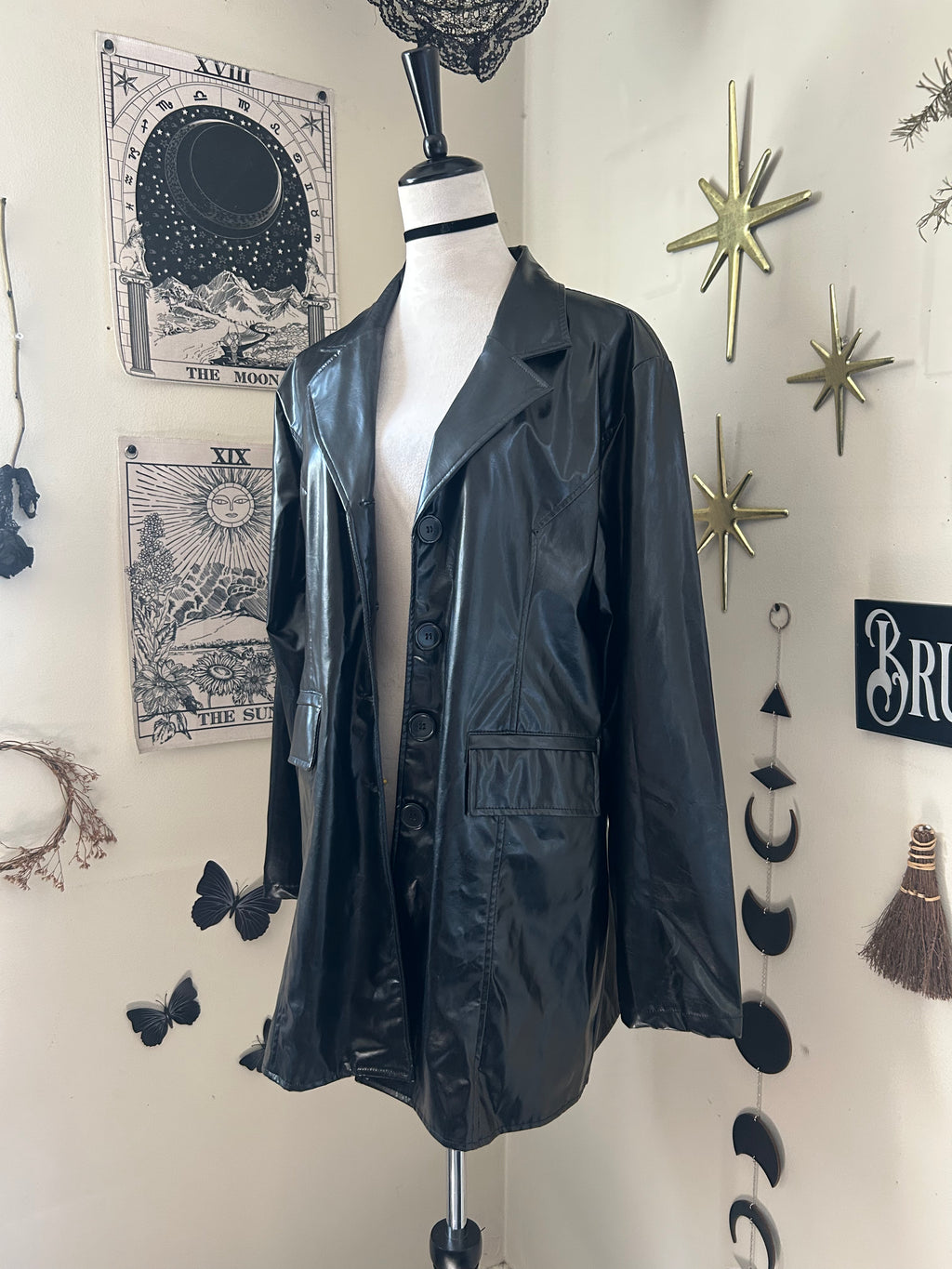 (L) Vintage Late 90's Faux Leather Long Jacket