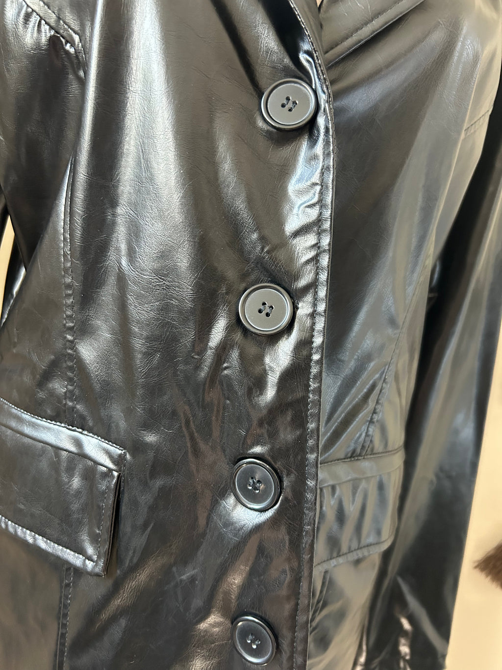(L) Vintage Late 90's Faux Leather Long Jacket