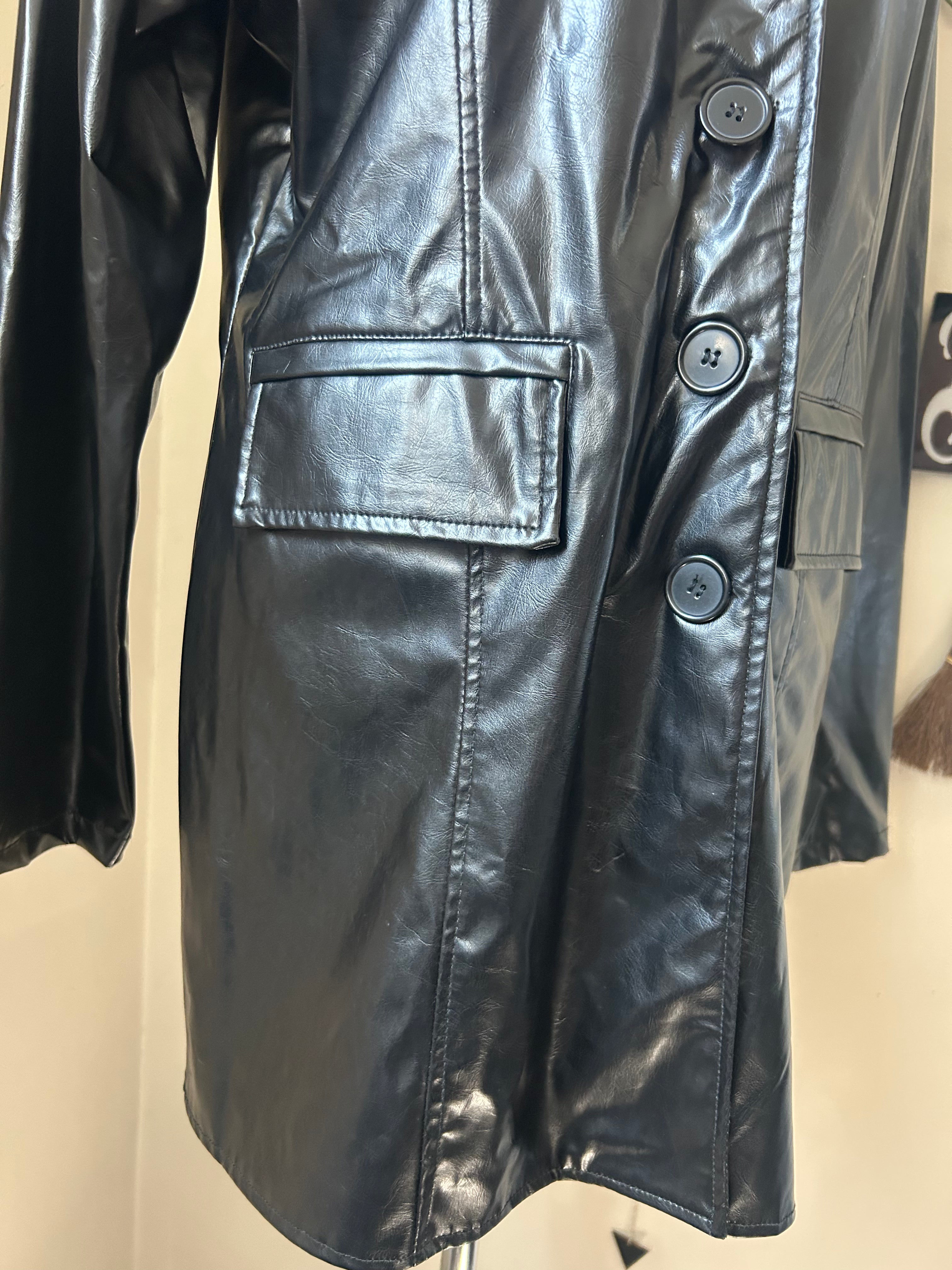 (L) Vintage Late 90's Faux Leather Long Jacket