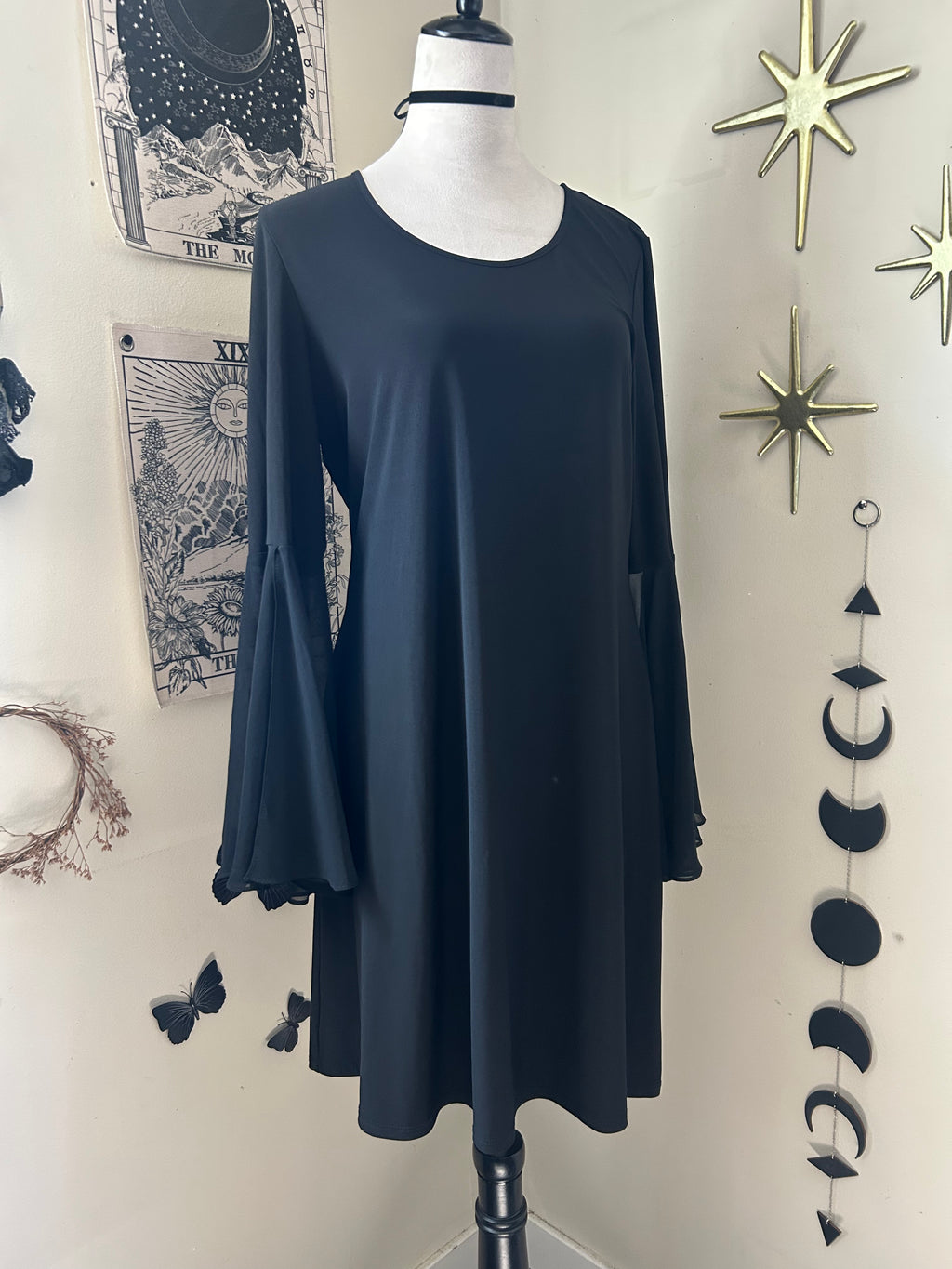 (L) Vintage 90s Flare Sleeves Midi Dress