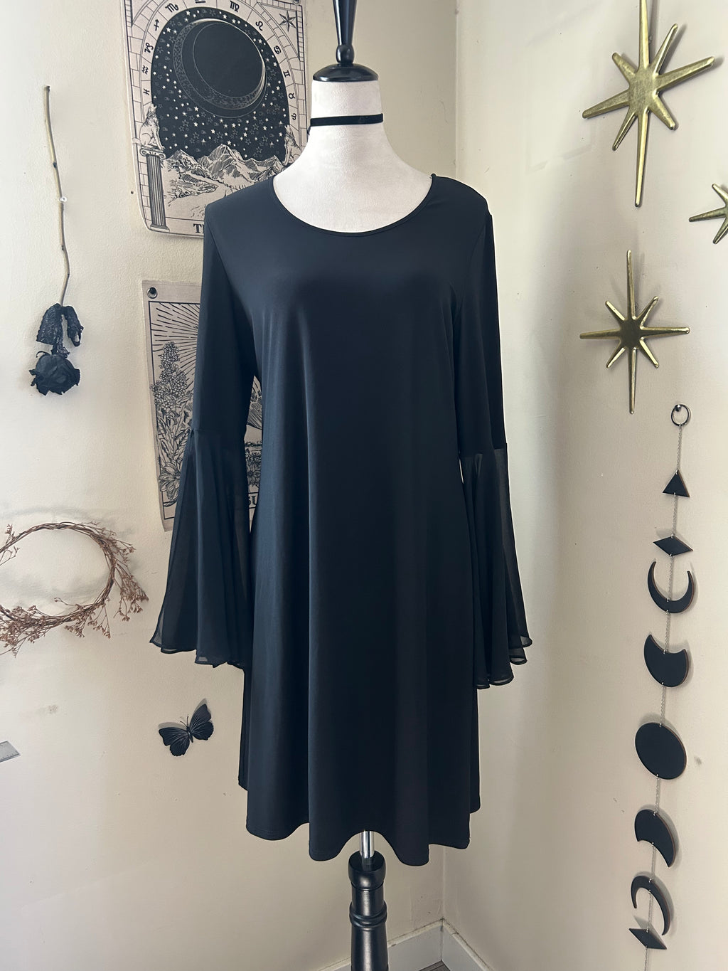 (L) Vintage 90s Flare Sleeves Midi Dress