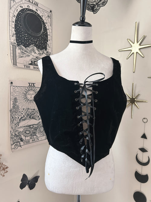 (L) Vintage 90's-00's Laceup velvet Black Crop Corset