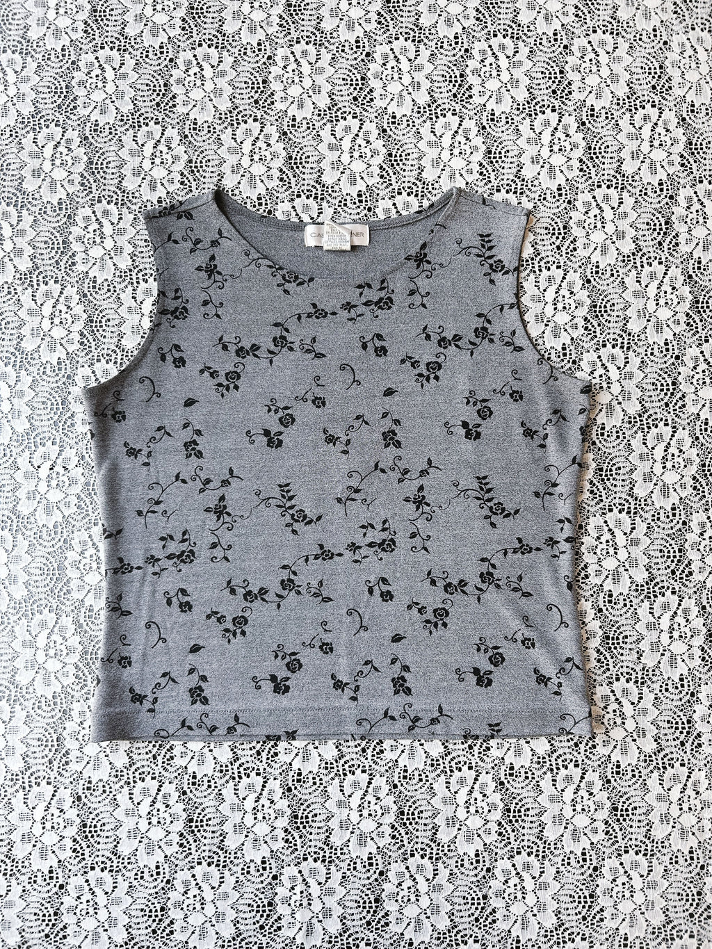 (M) Vintage 90's-00's Black Rose Print Tank Top