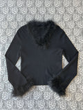 (L) Y2K Feather Trim Flare Long Sleeve Top