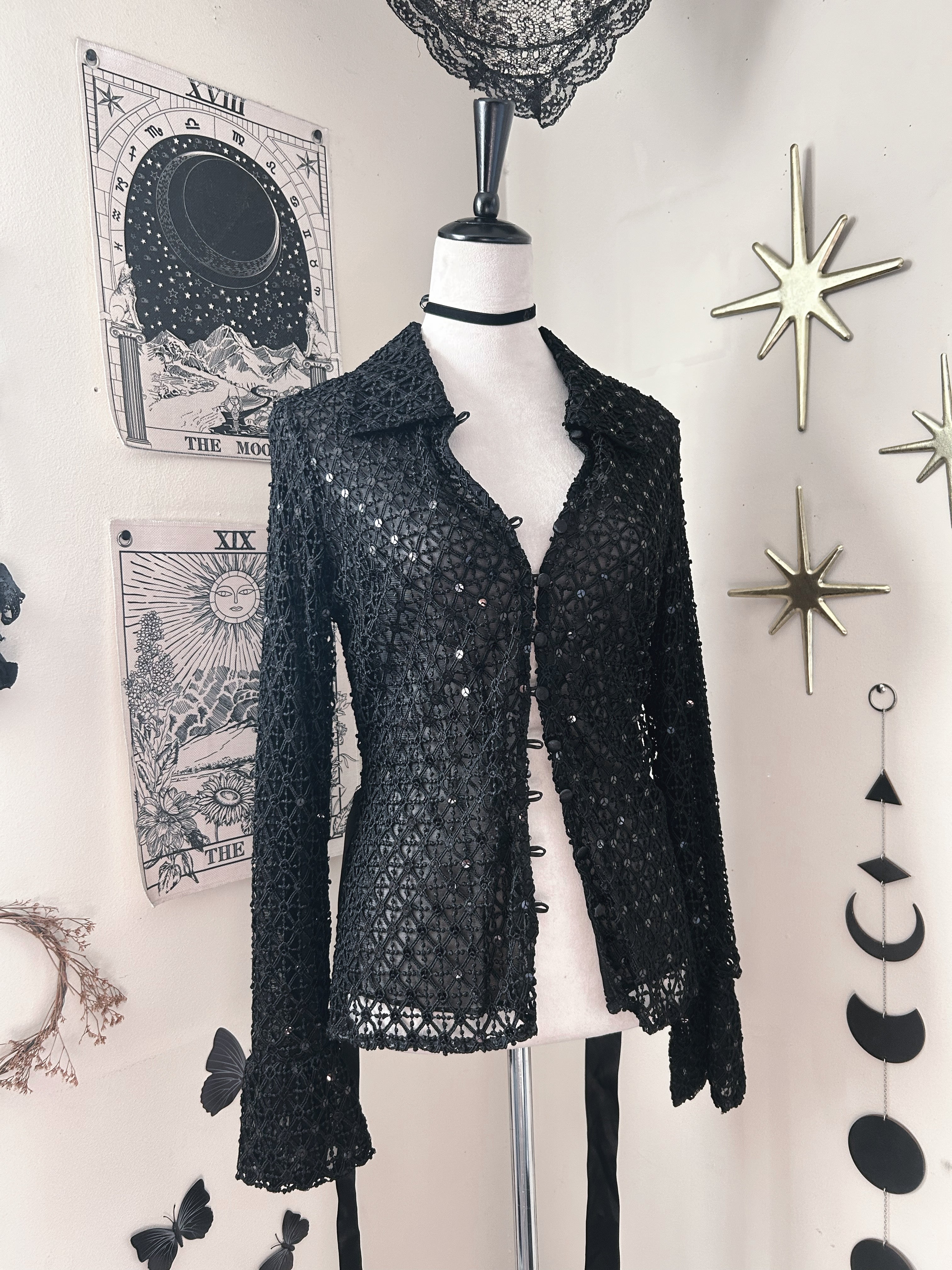 (M/L) Y2K Sequin Knit Flare Long Sleeve Blouse