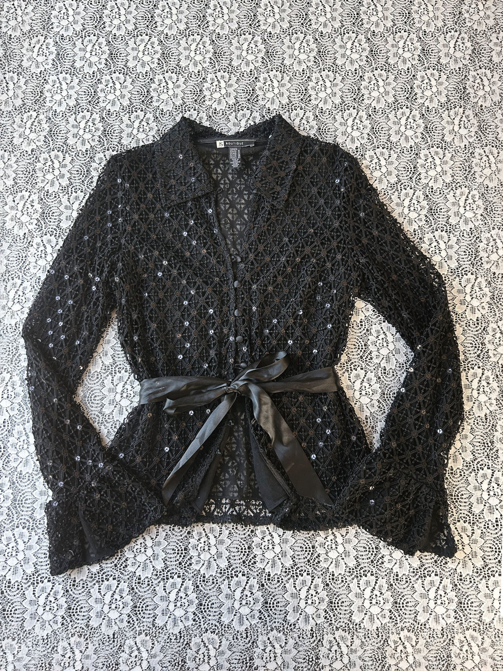 (M/L) Y2K Sequin Knit Flare Long Sleeve Blouse