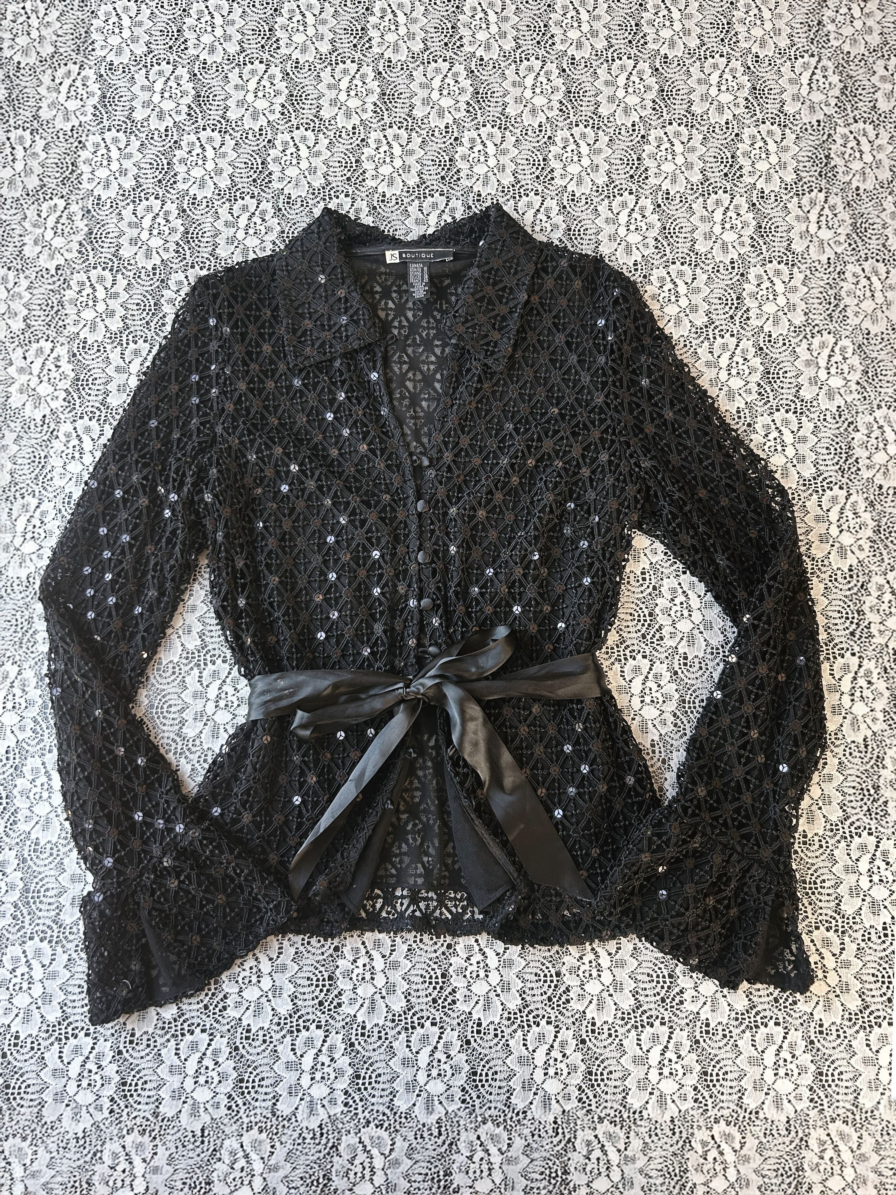 (M/L) Y2K Sequin Knit Flare Long Sleeve Blouse