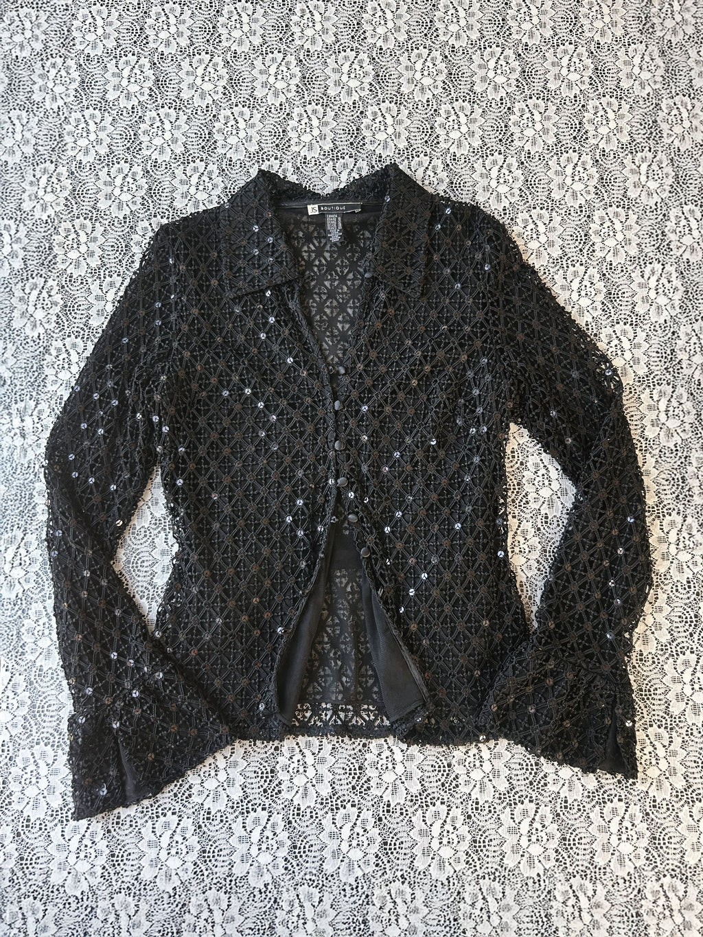 (M/L) Y2K Sequin Knit Flare Long Sleeve Blouse