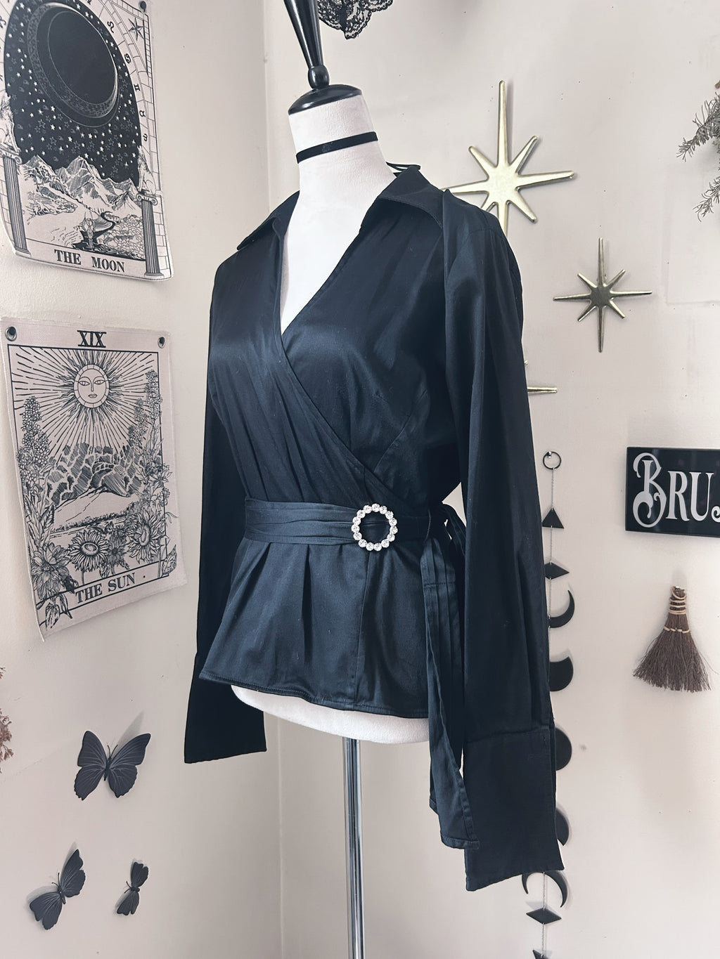 (M) Y2K Wrap V-neck Long Sleeve Blouse