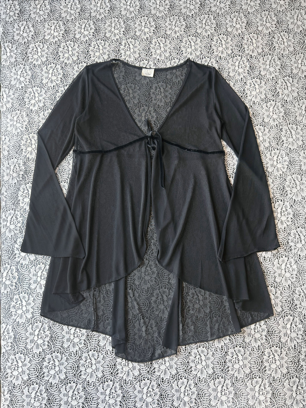 (M/L) Vintage 90's Sheer Tie-front Duster Dress W/ Flared Sleeves