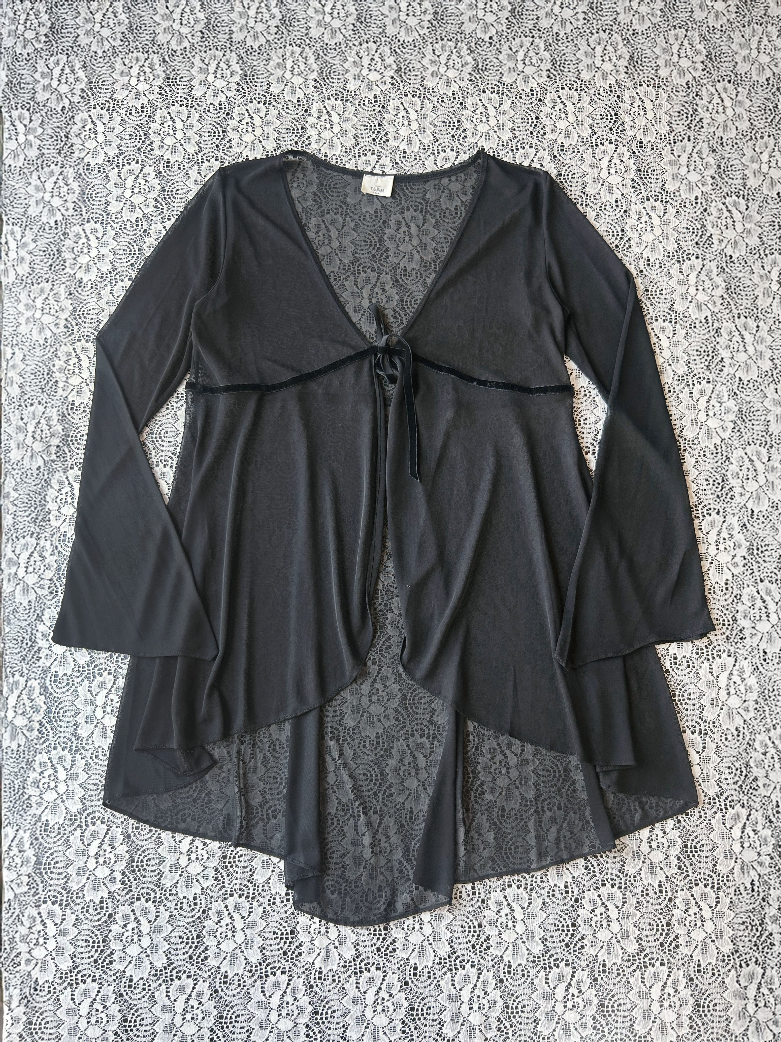 (M/L) Vintage 90's Sheer Tie-front Duster Dress W/ Flared Sleeves