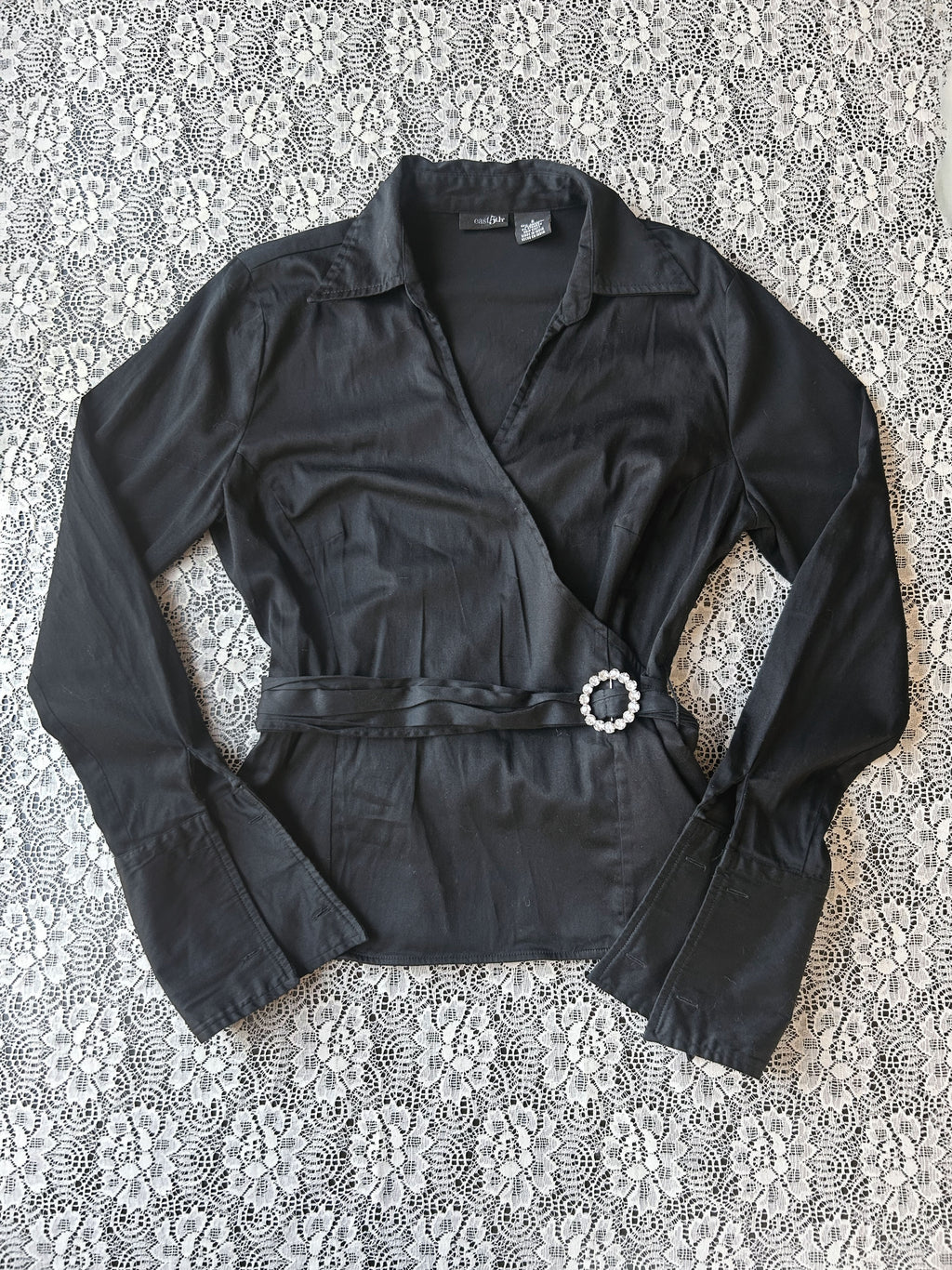(M) Y2K Wrap V-neck Long Sleeve Blouse