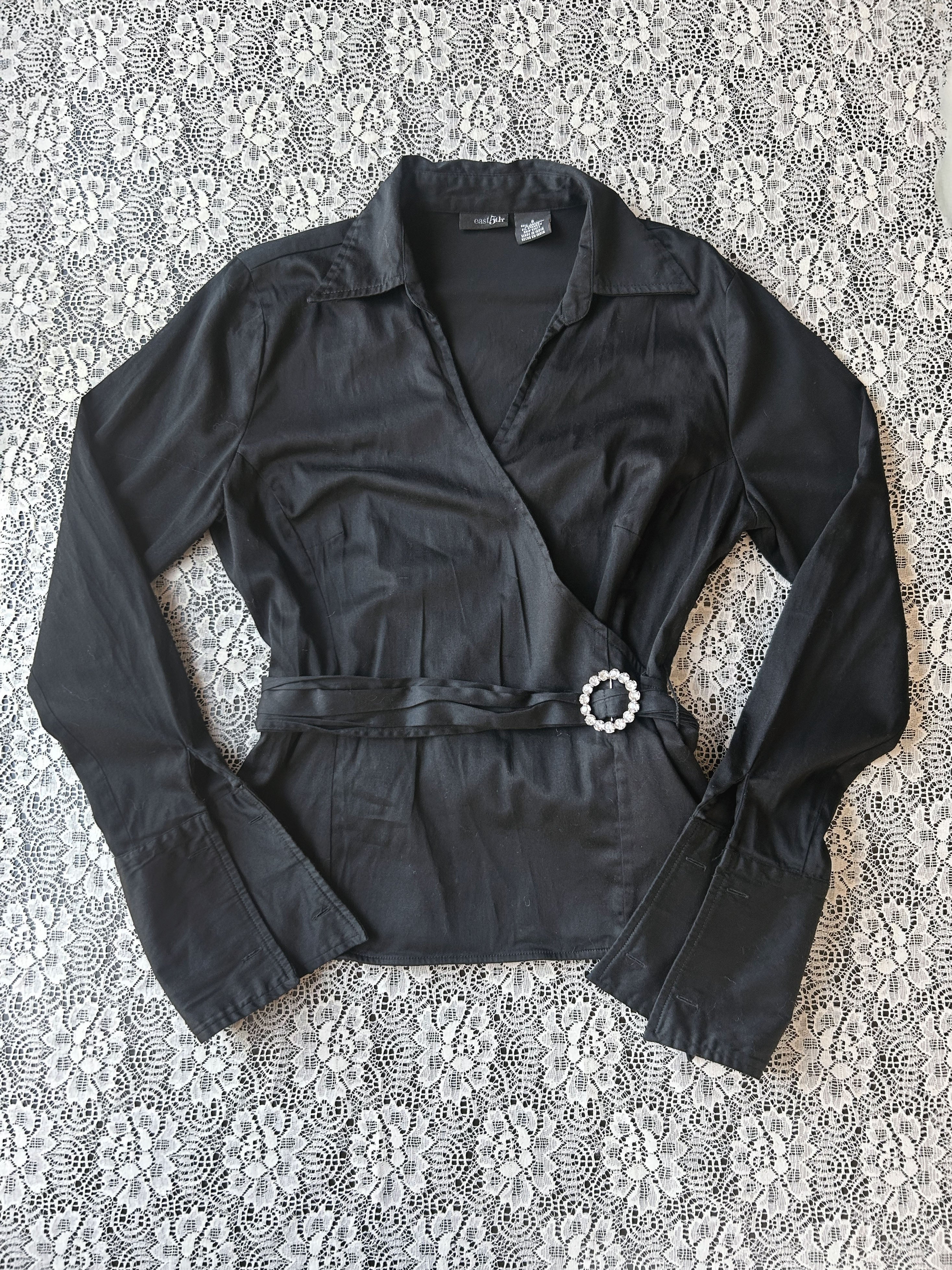 (M) Y2K Wrap V-neck Long Sleeve Blouse