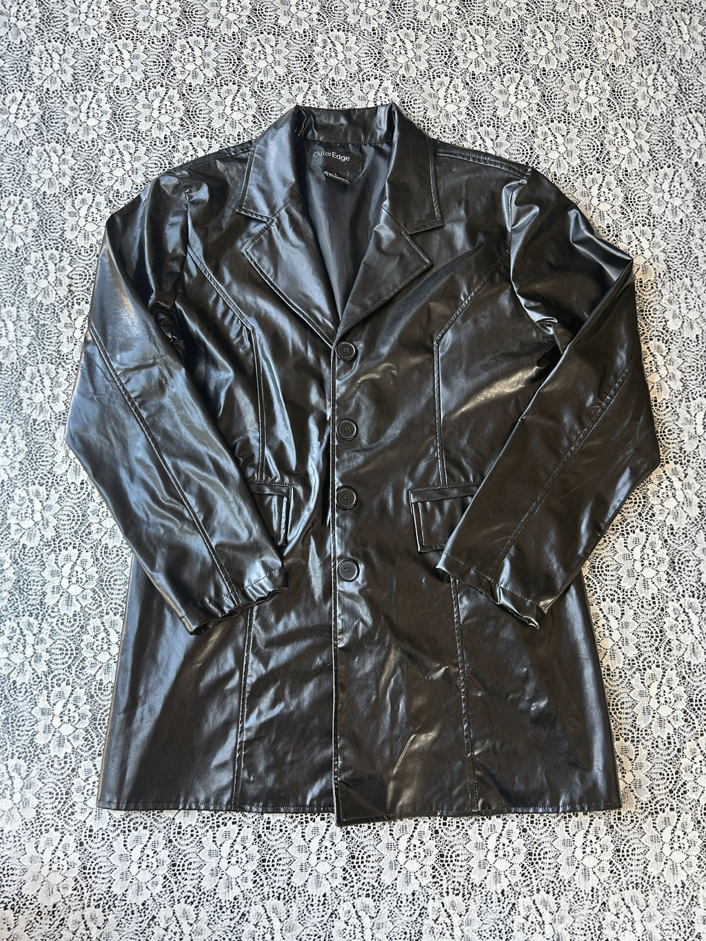 (L) Vintage Late 90's Faux Leather Long Jacket