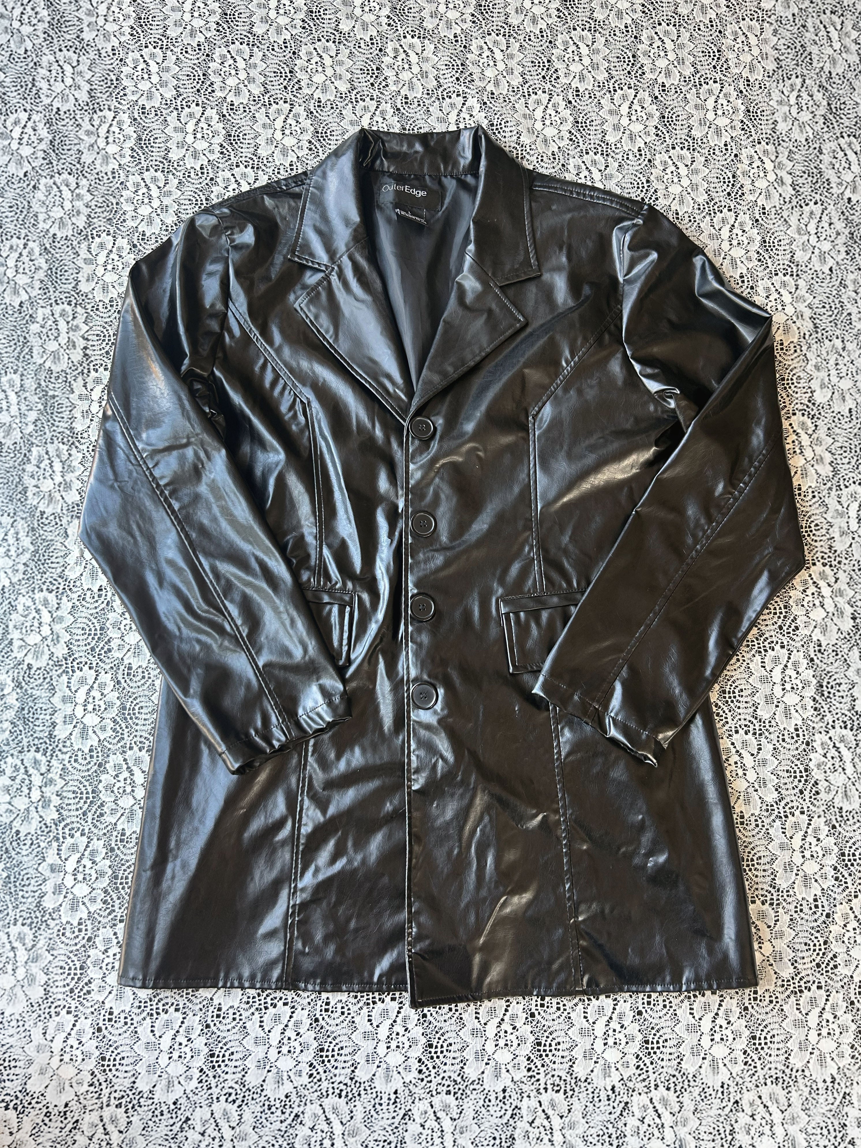 (L) Vintage Late 90's Faux Leather Long Jacket
