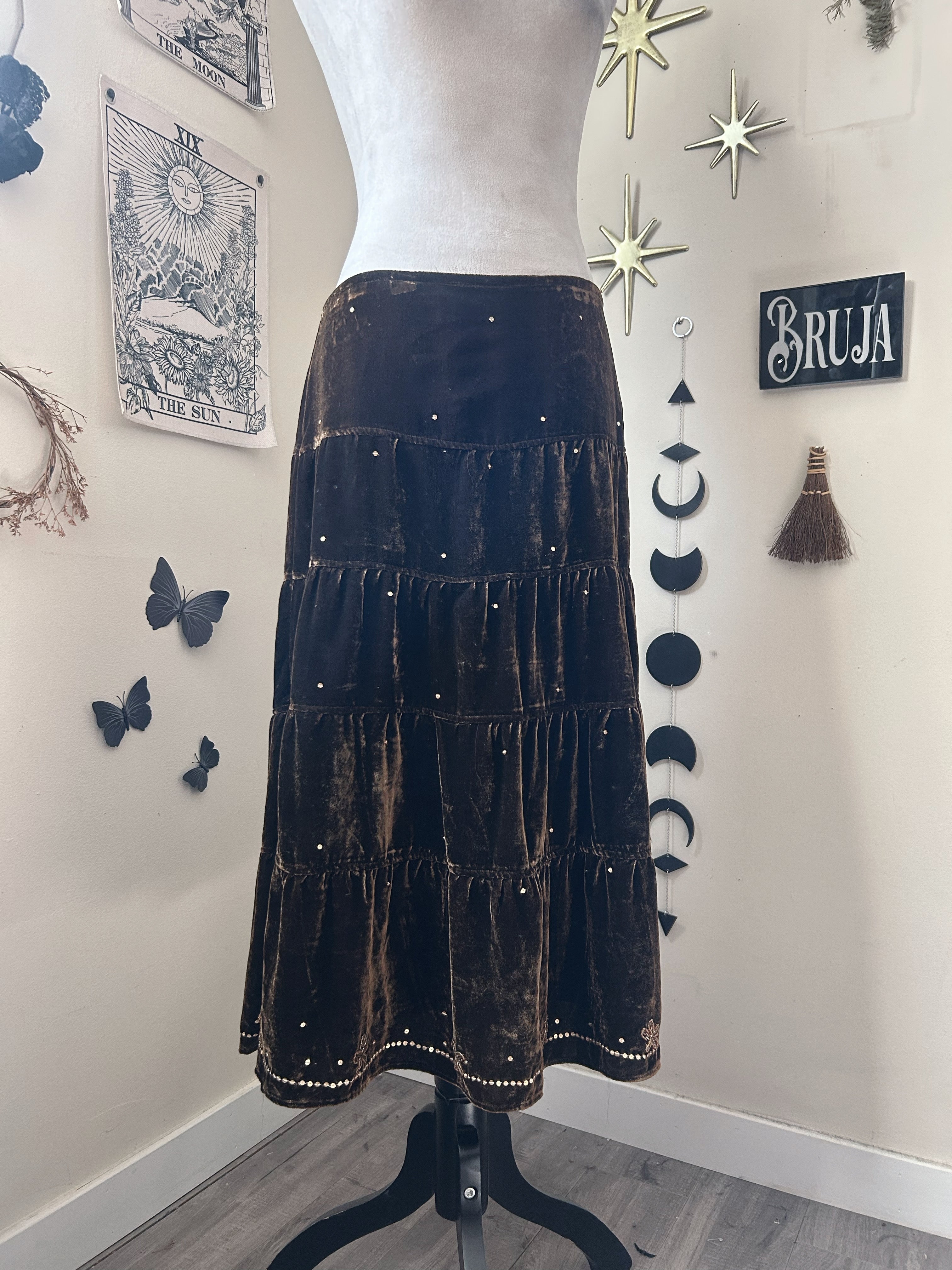 (M) Y2K Deadstock Fairy Brown Tiered Midi Skirt