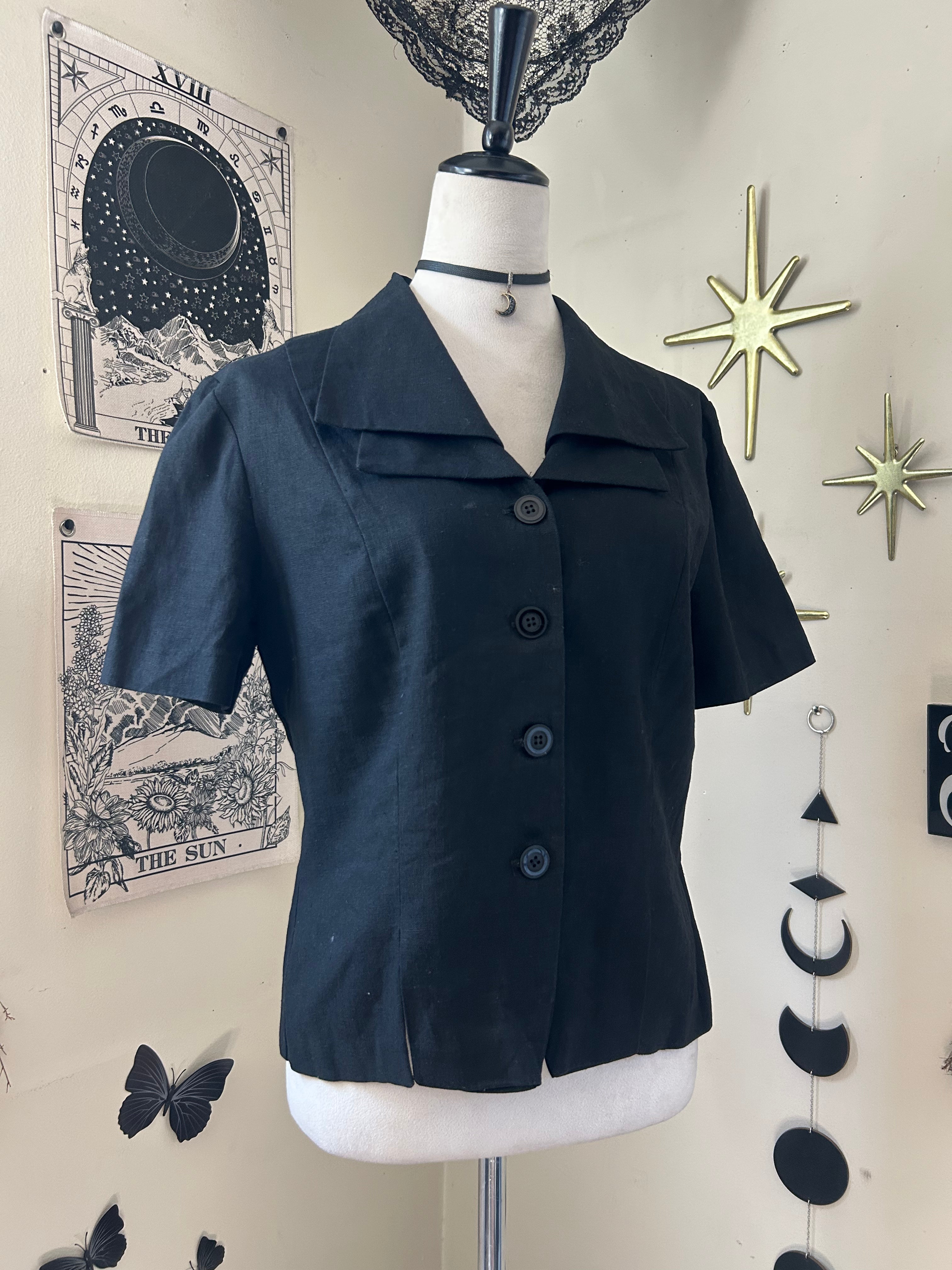 (L/XL) Vintage 90's Black Linen Top
