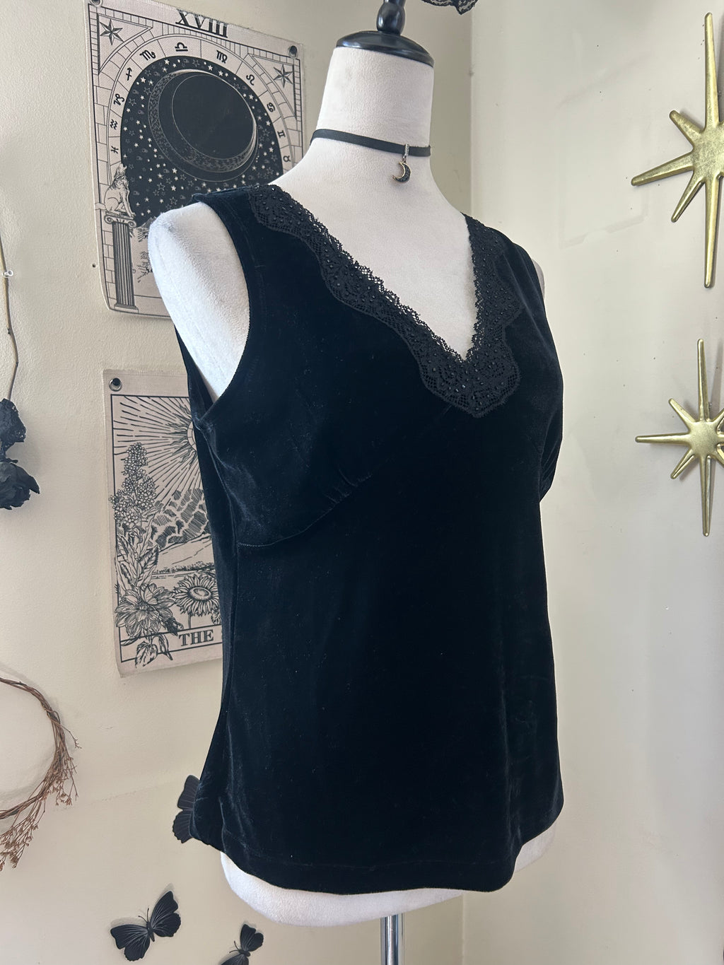 (L) Y2K Black Velvet Tank Top