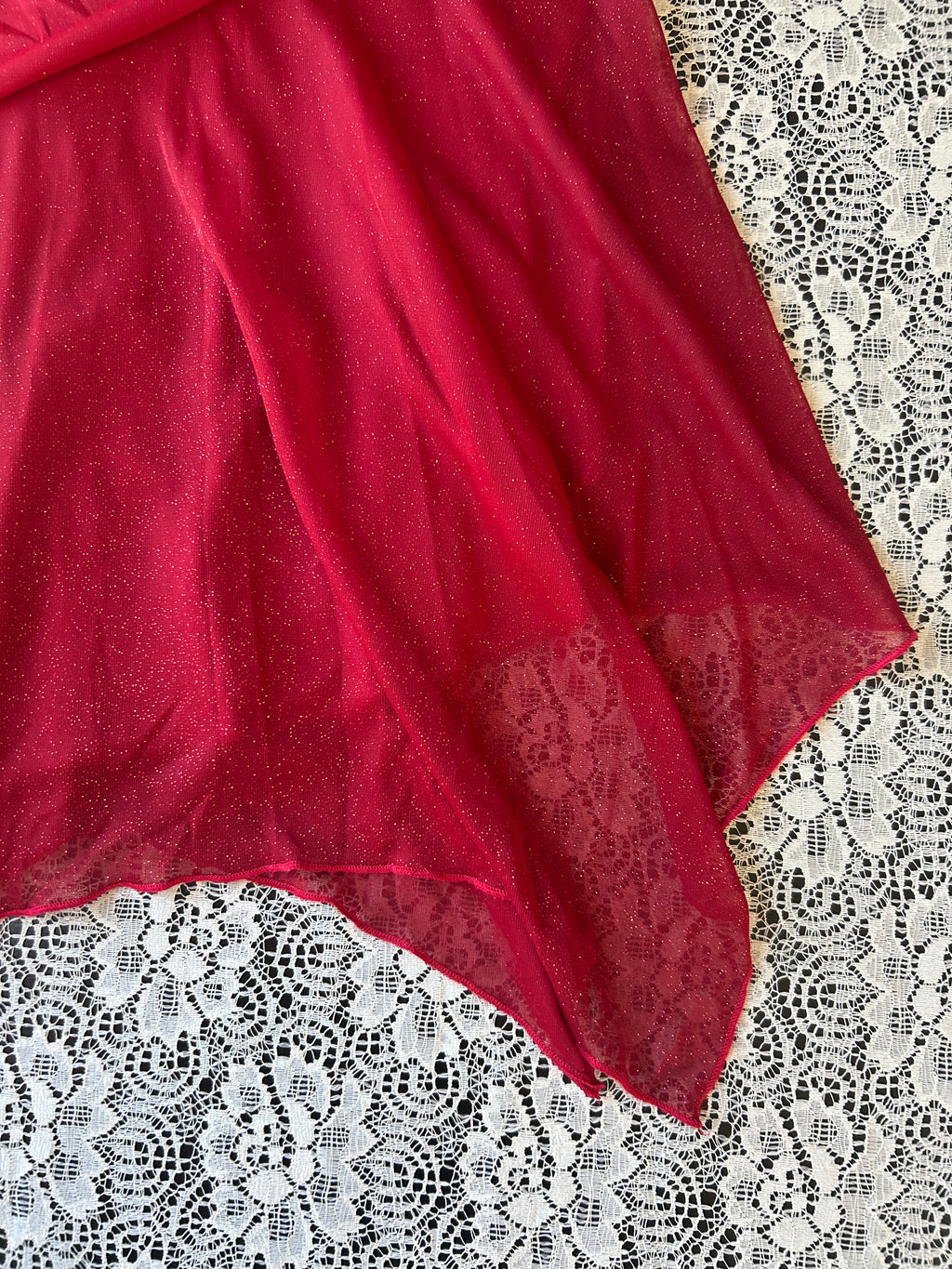 (S) Vintage 00's Halter Top Red Sparkly Midi Dress