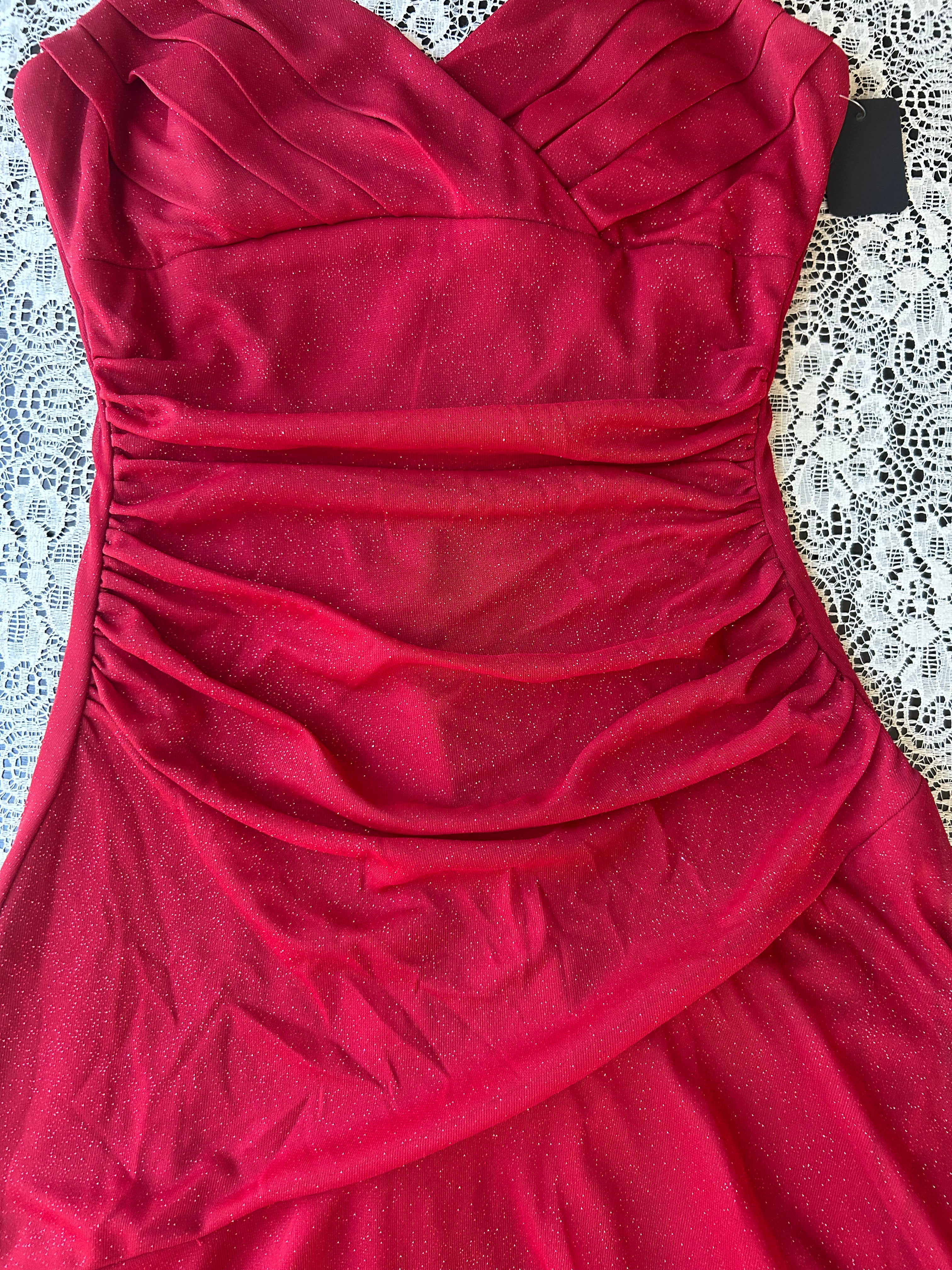 (S) Vintage 00's Halter Top Red Sparkly Midi Dress