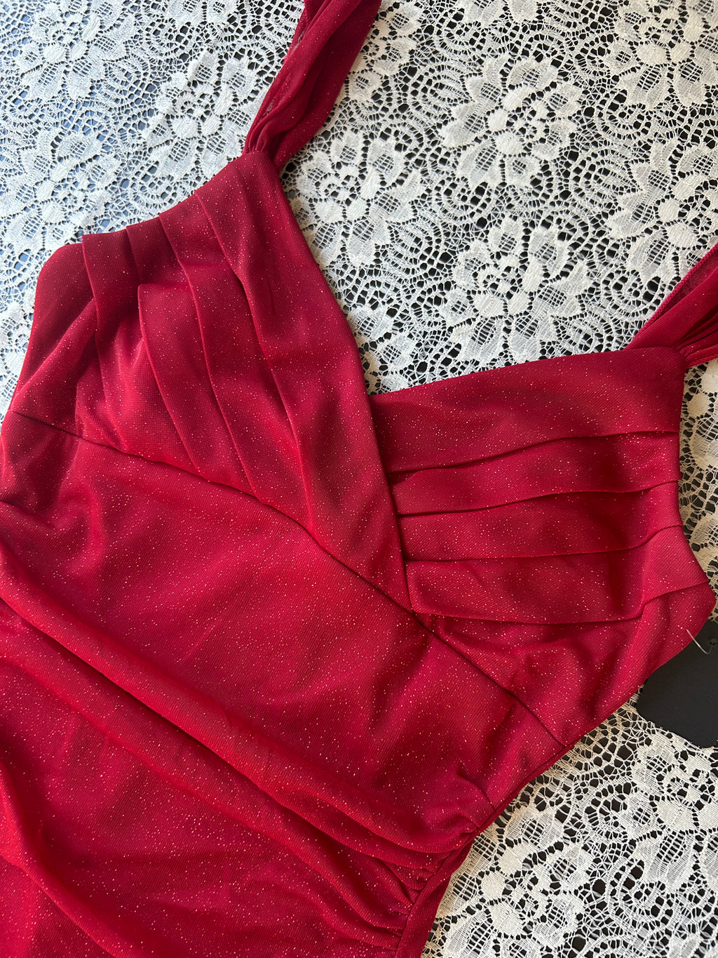 (S) Vintage 00's Halter Top Red Sparkly Midi Dress