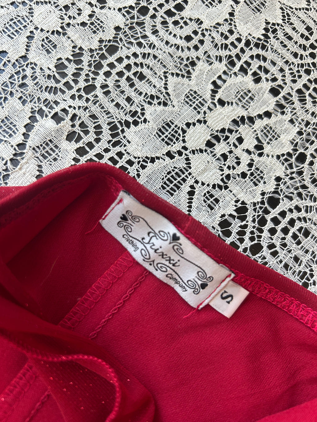 (S) Vintage 00's Halter Top Red Sparkly Midi Dress