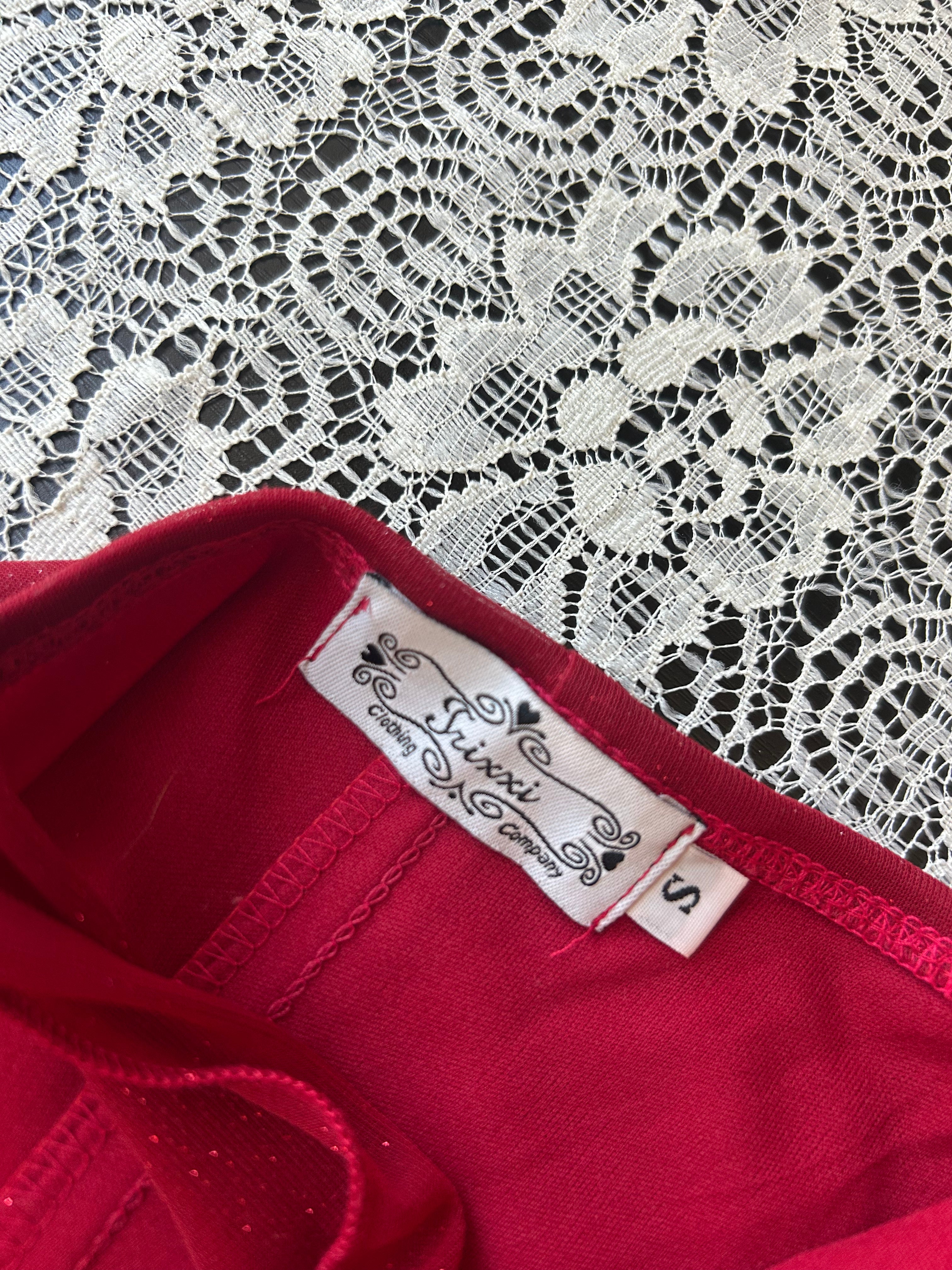(S) Vintage 00's Halter Top Red Sparkly Midi Dress