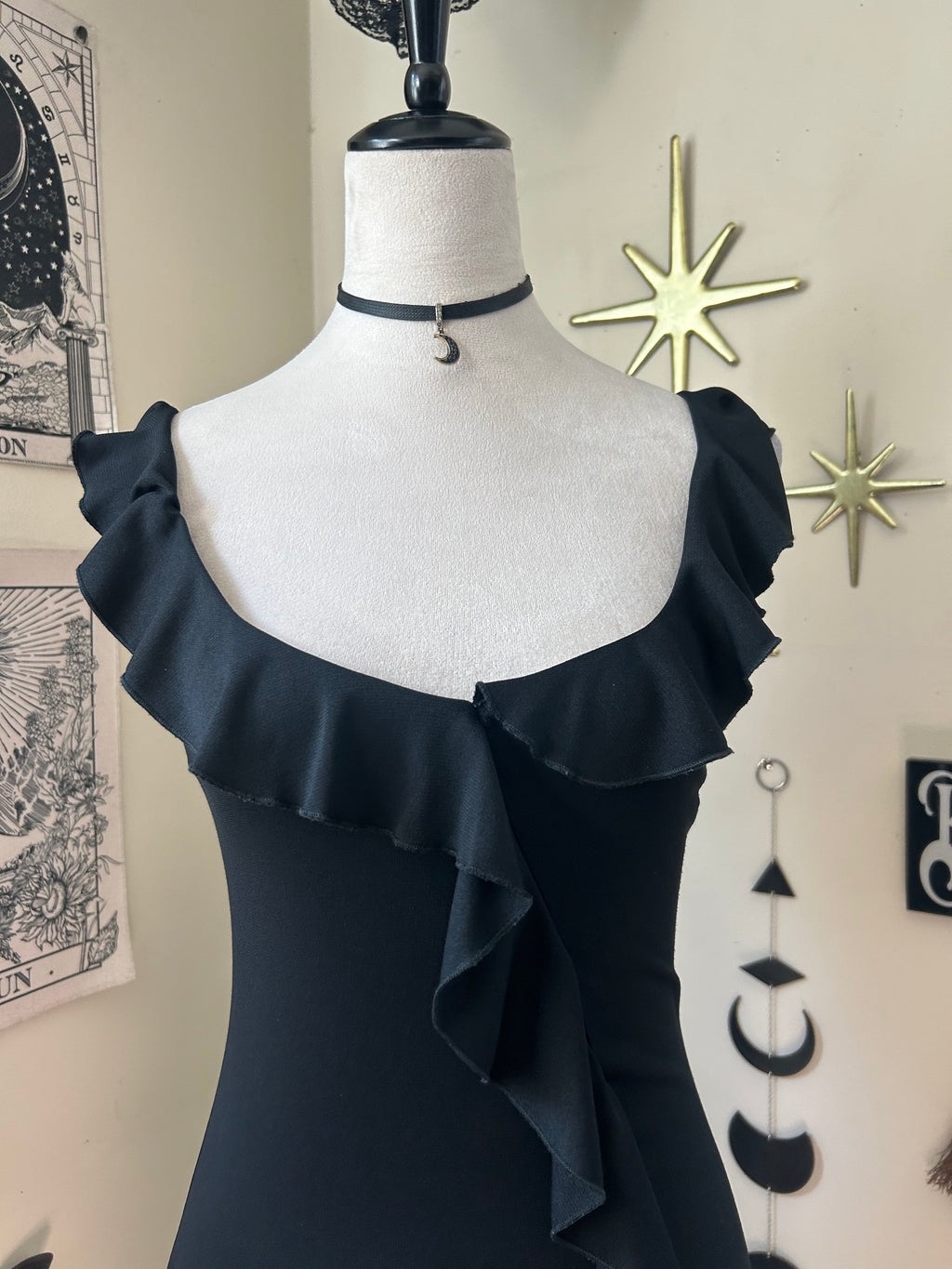 (S/M) Vintage 00's Black Asymmetrical Midi Dress