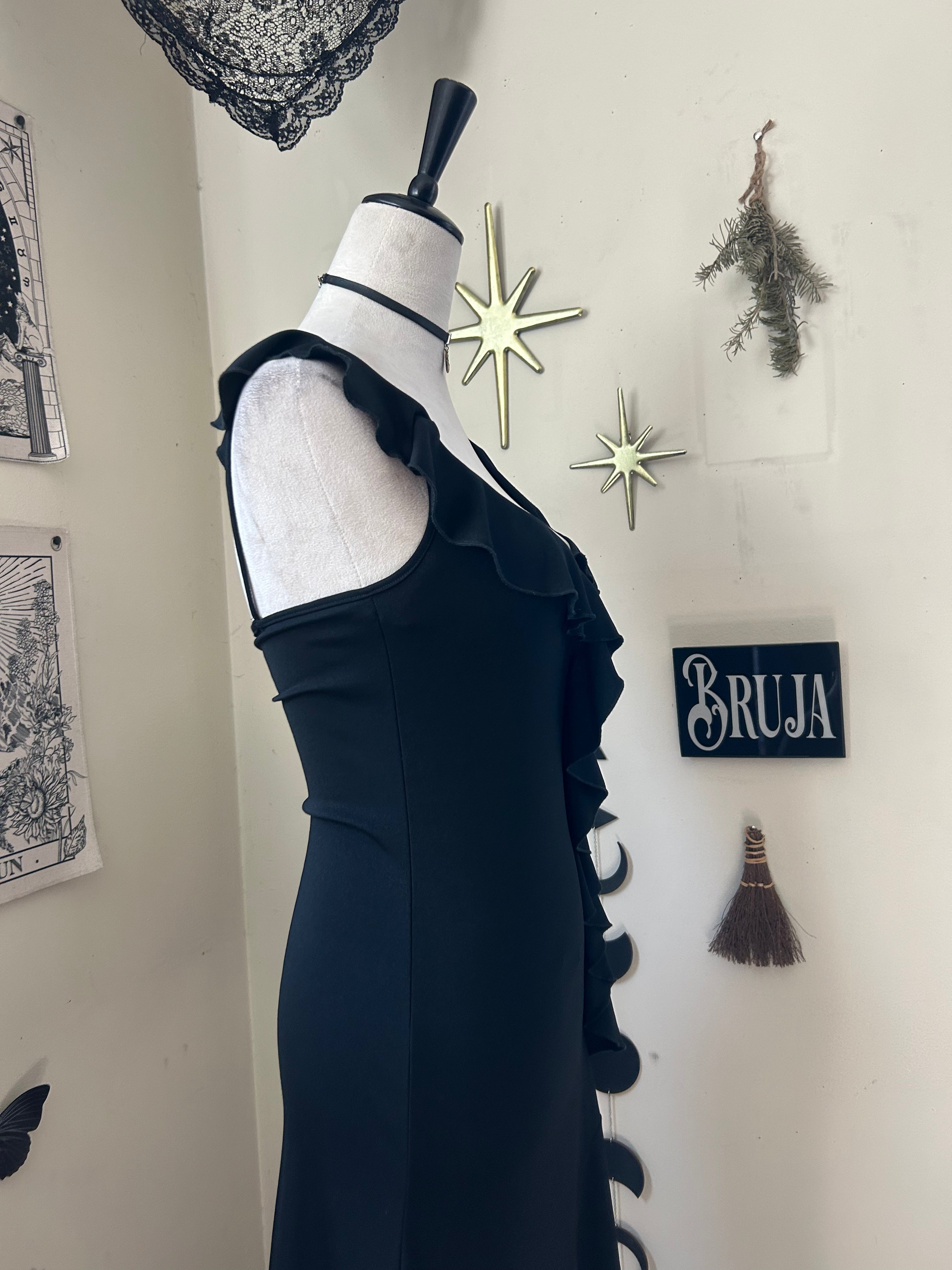 (S/M) Vintage 00's Black Asymmetrical Midi Dress